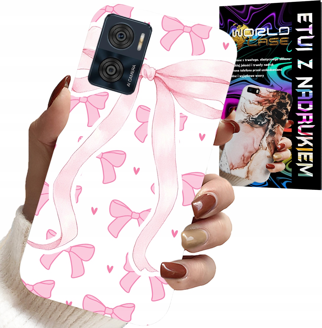 ETUI DO MOTOROLA MOTO E22 / E22I - RÓŻOWE WSTAZKI WSTĄZKA MODNE WZORY CASE