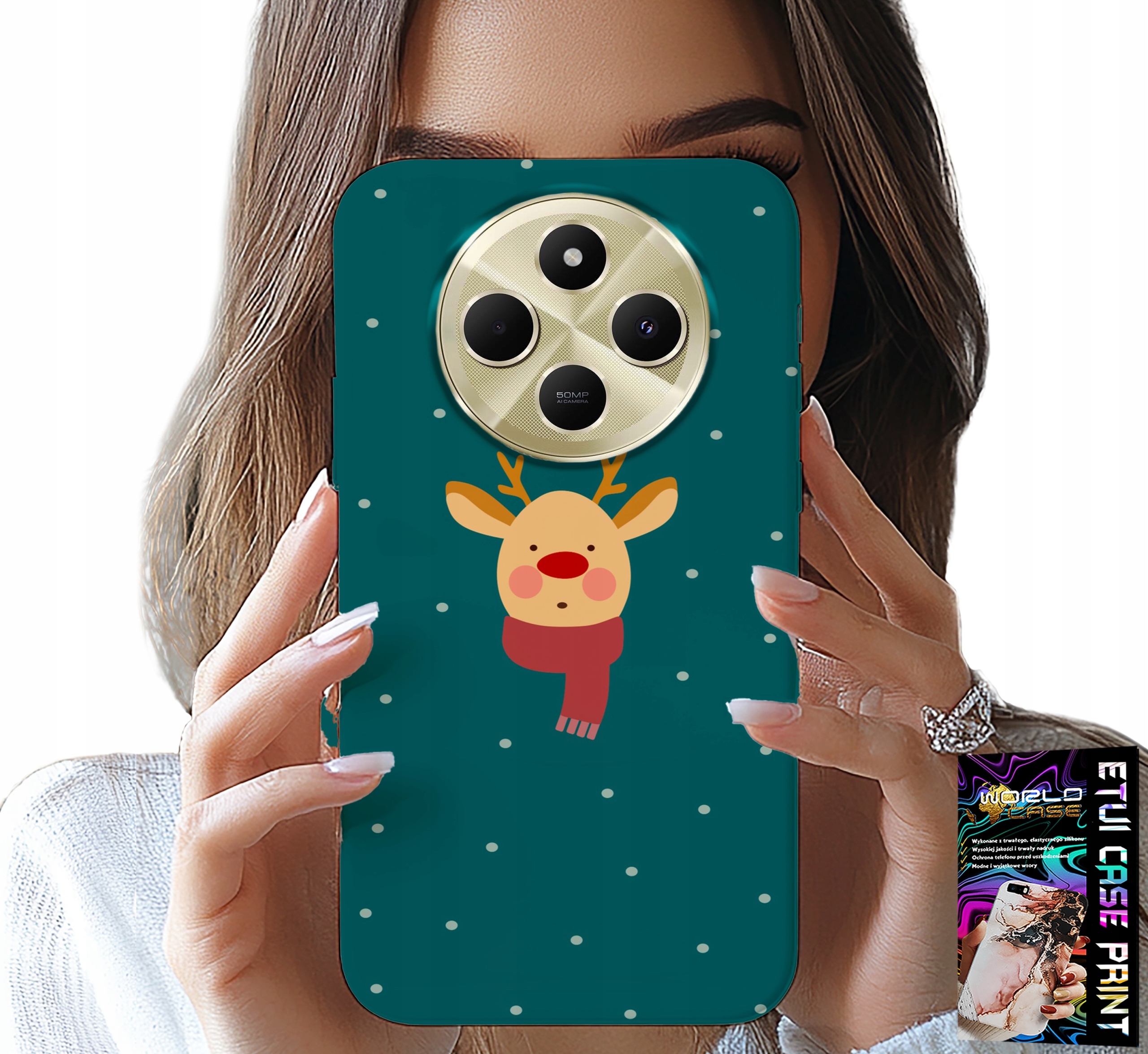 ETUI DO XIAOMI REDMI 14C 4G - RENIFER NA ZIELONYM TLE ŚWIĄTECZNE WZORY