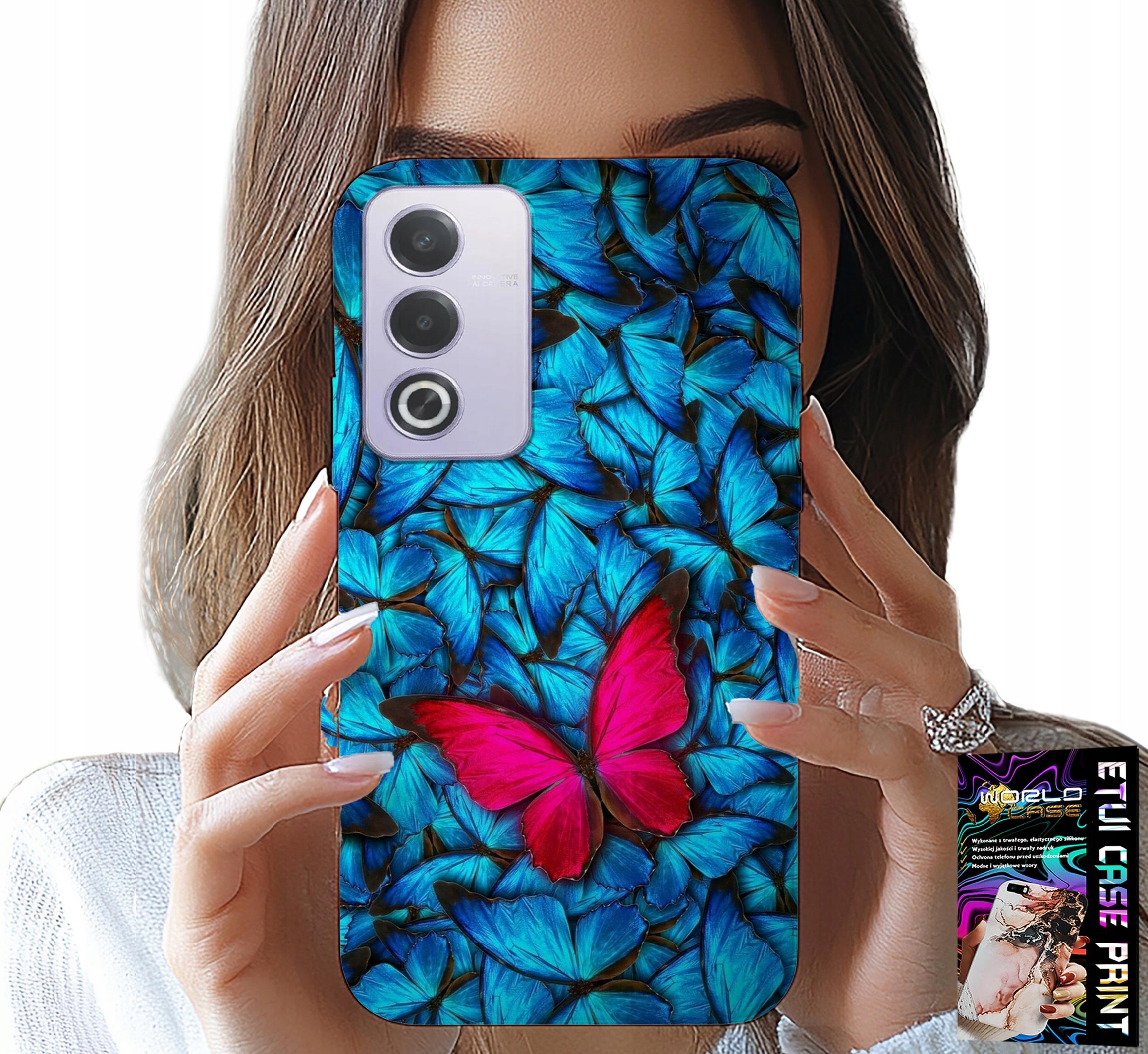 ETUI DO OPPO A80 5G - NIEBIESKIE MOTYLKI, MOTYL, KOBIECE WZORY