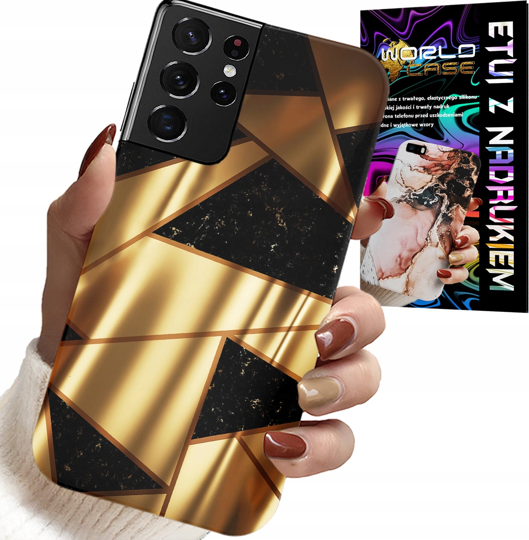 ETUI DO SAMSUNG GALAXY S21 Ultra - ZŁOTE ELEGANCKIE WZORY + FOLIA HYDRO