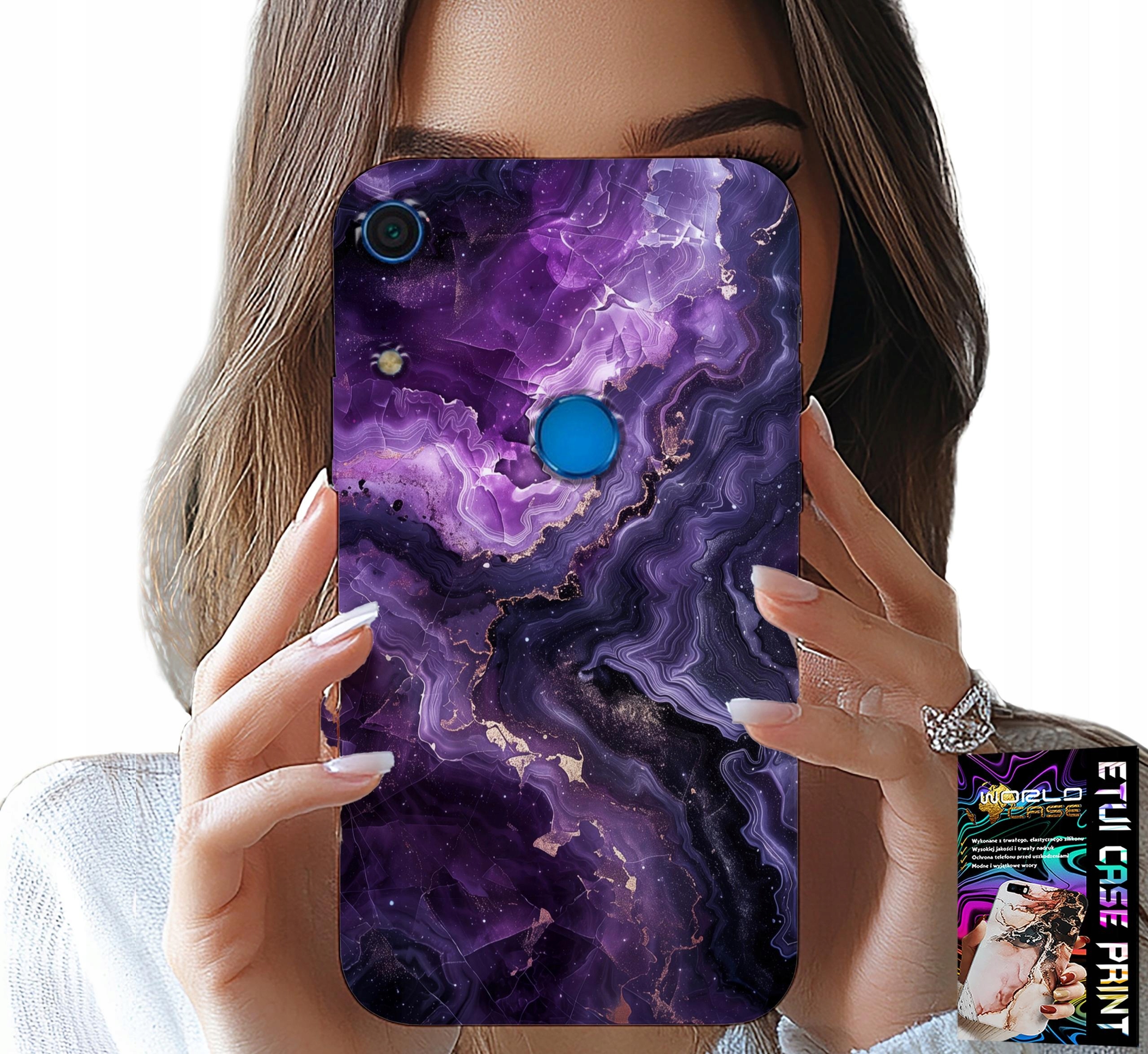 ETUI DO HUAWEI Y6S - FIOLETOWY MARMUREK MODNE KOBIECE + SZKŁO