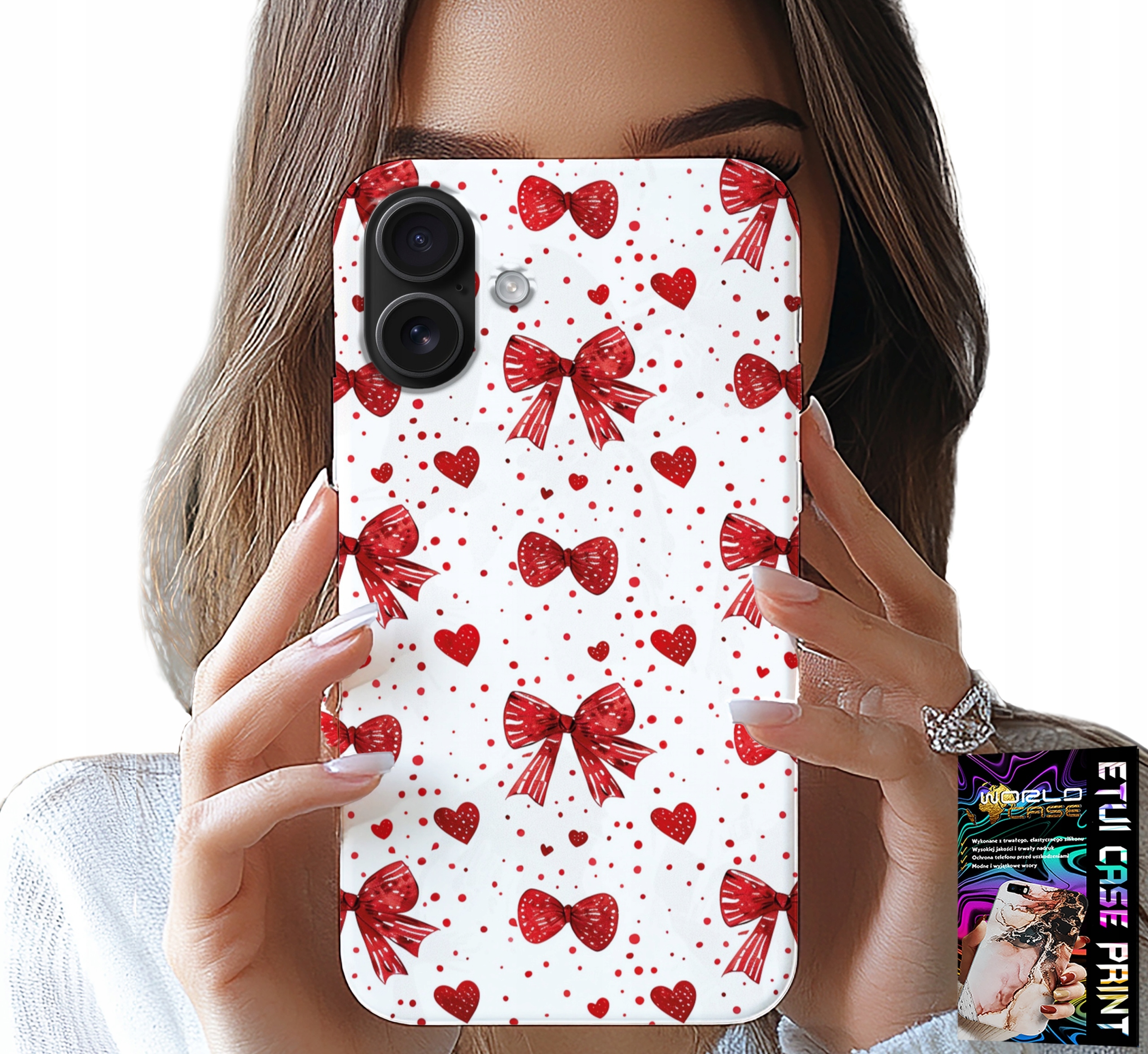 ETUI DO IPHONE 16 PLUS - CZERWONE WSTĄŻKI WSTĄŻKA MODNE WZORY