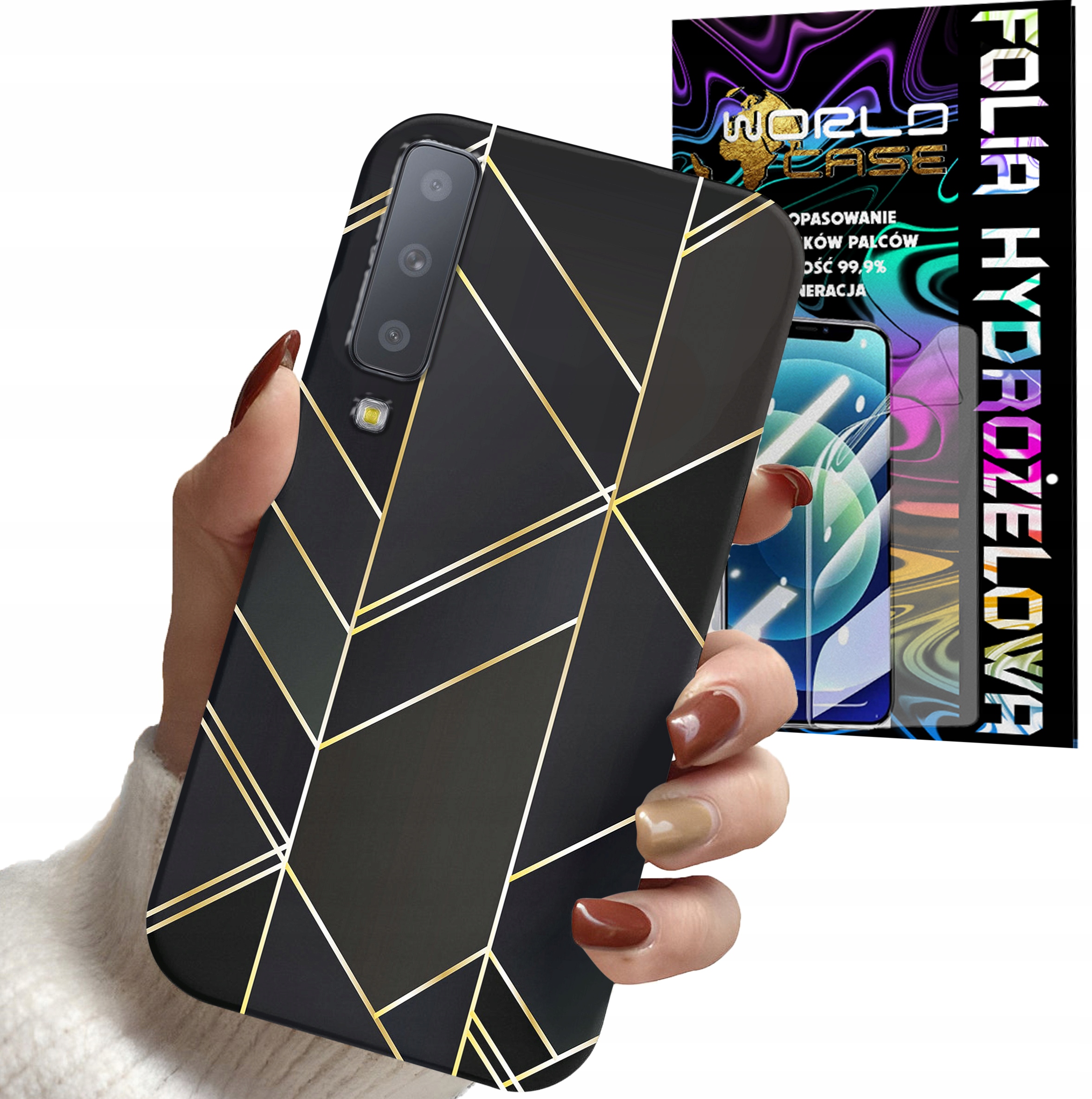 ETUI CASE DO SAMSUNG A7 2018 - MARMUREK GEOMETRYCZNE WZORY DLA KOBI + FOLIA