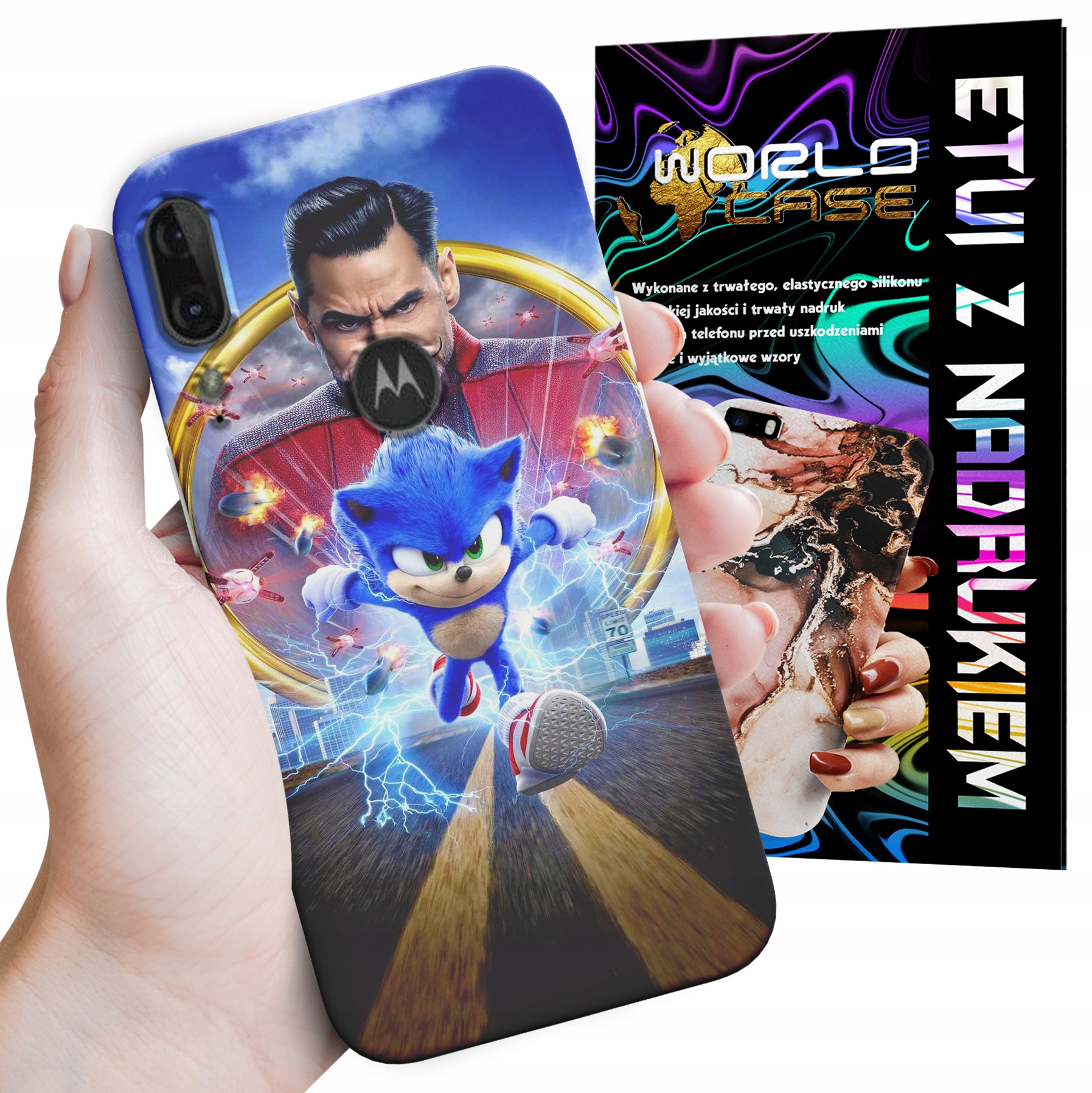ETUI CASE DO MOTOROLA E6 PLUS - SONIC SONIK WZORY Z BAJEK MARIO PLECKI