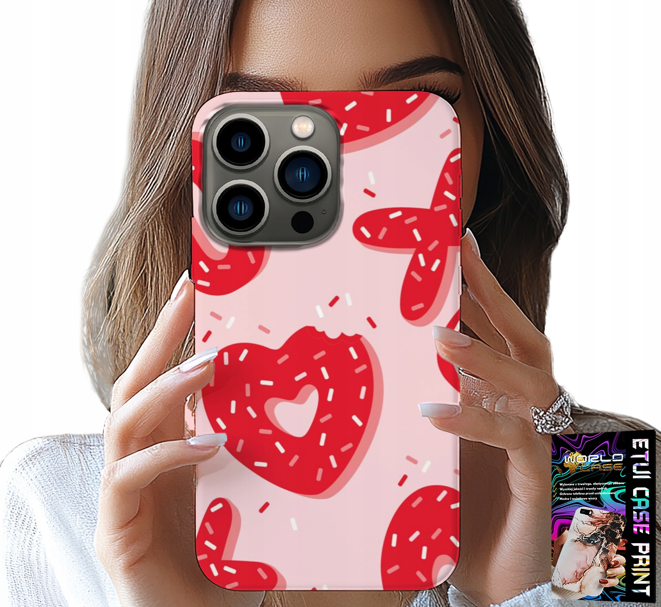 ETUI DO IPHONE 14 PRO - KOBIECE, MODNE WZORY XOXO SERCE + SZKŁO