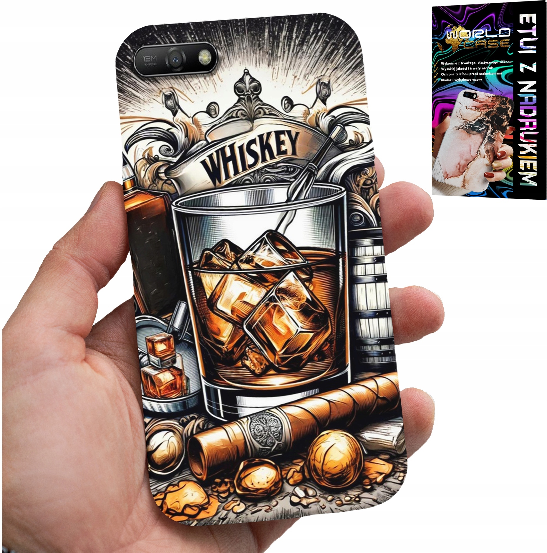 ETUI DO HUAWEI Y6 2018 - WHISKY CYGARO WZORY DLA MĘŻCZYZN PLECKI