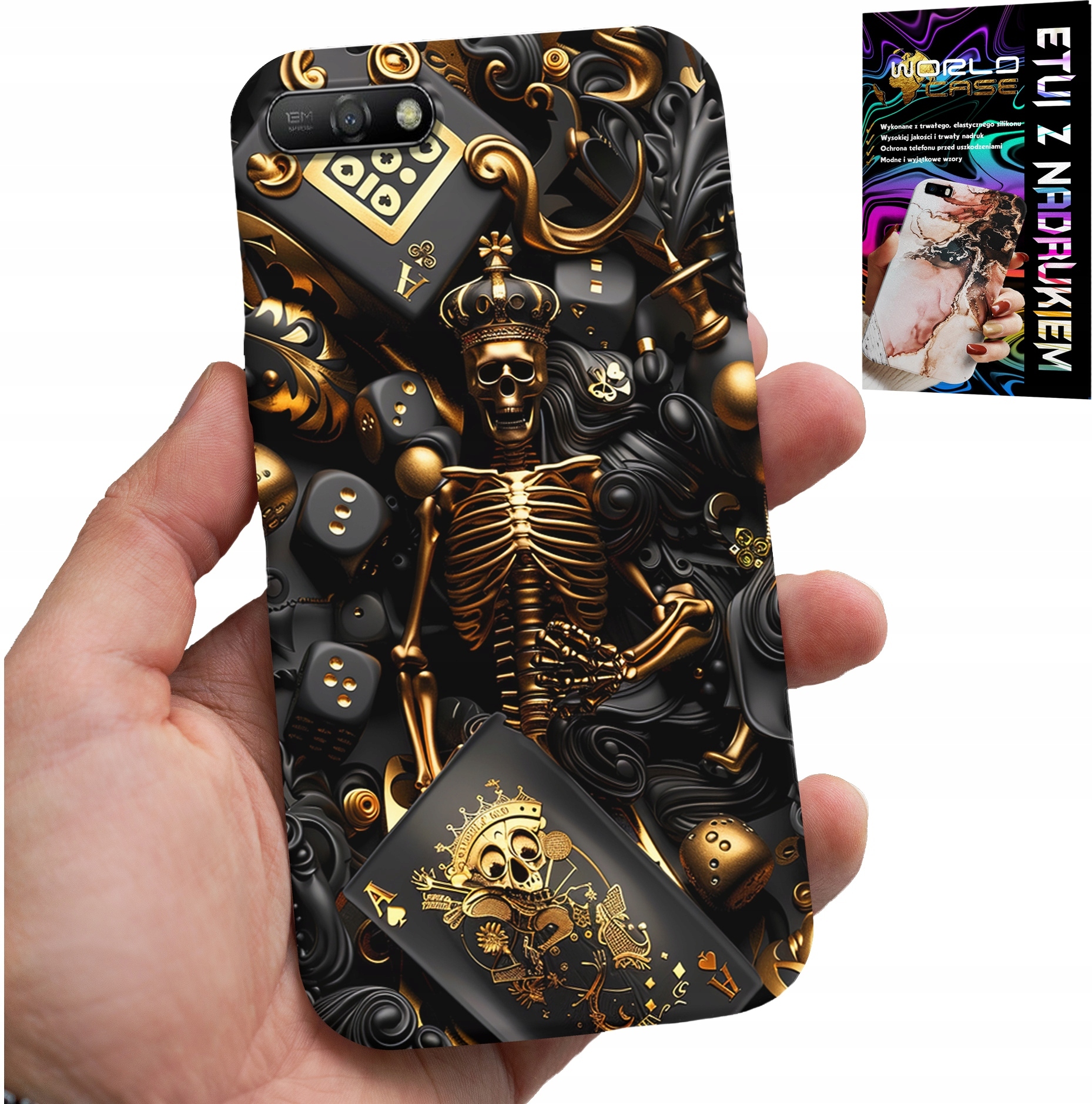 ETUI DO HUAWEI Y6 2018 - KRÓL POKER KOŚCI AS WZORY DLA MEN +SZKŁO