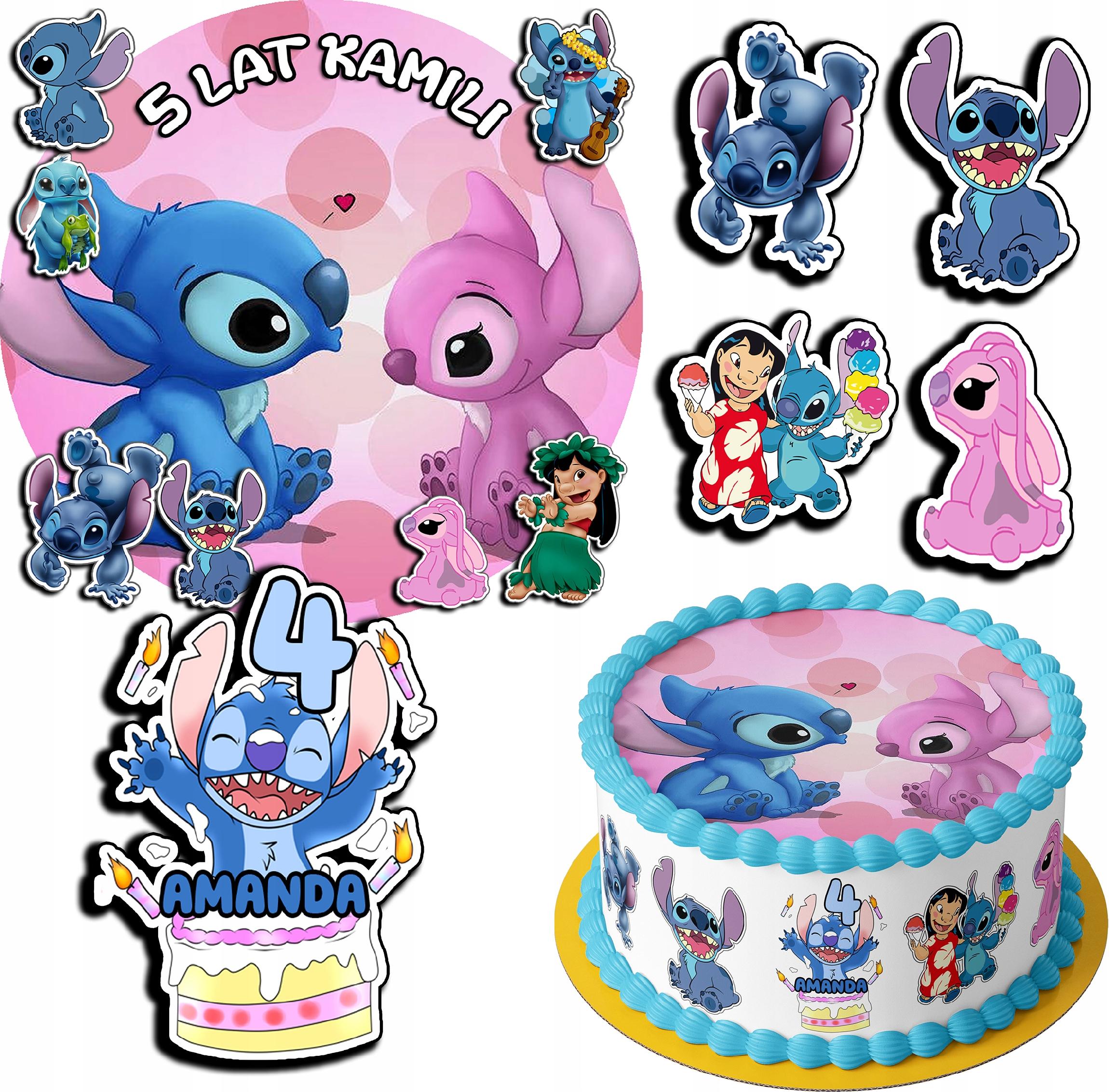 ZESTAW OPŁATEK NA TORT 20CM + 17 POSTACI - STICH STICZ + IMIĘ 15CM 18CM