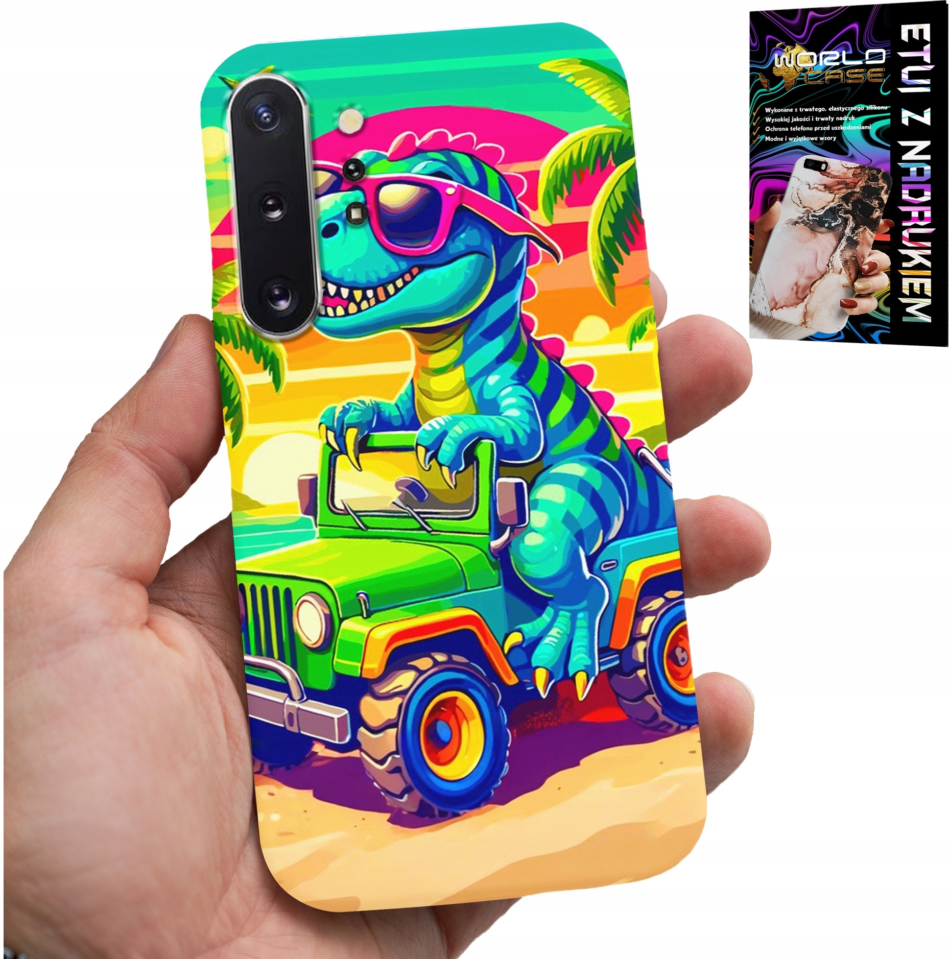 ETUI DO SAMSUNG NOTE 10 PLUS - DINOZAUR W CIĘŻARÓWCE WZORY DLA DZIECI