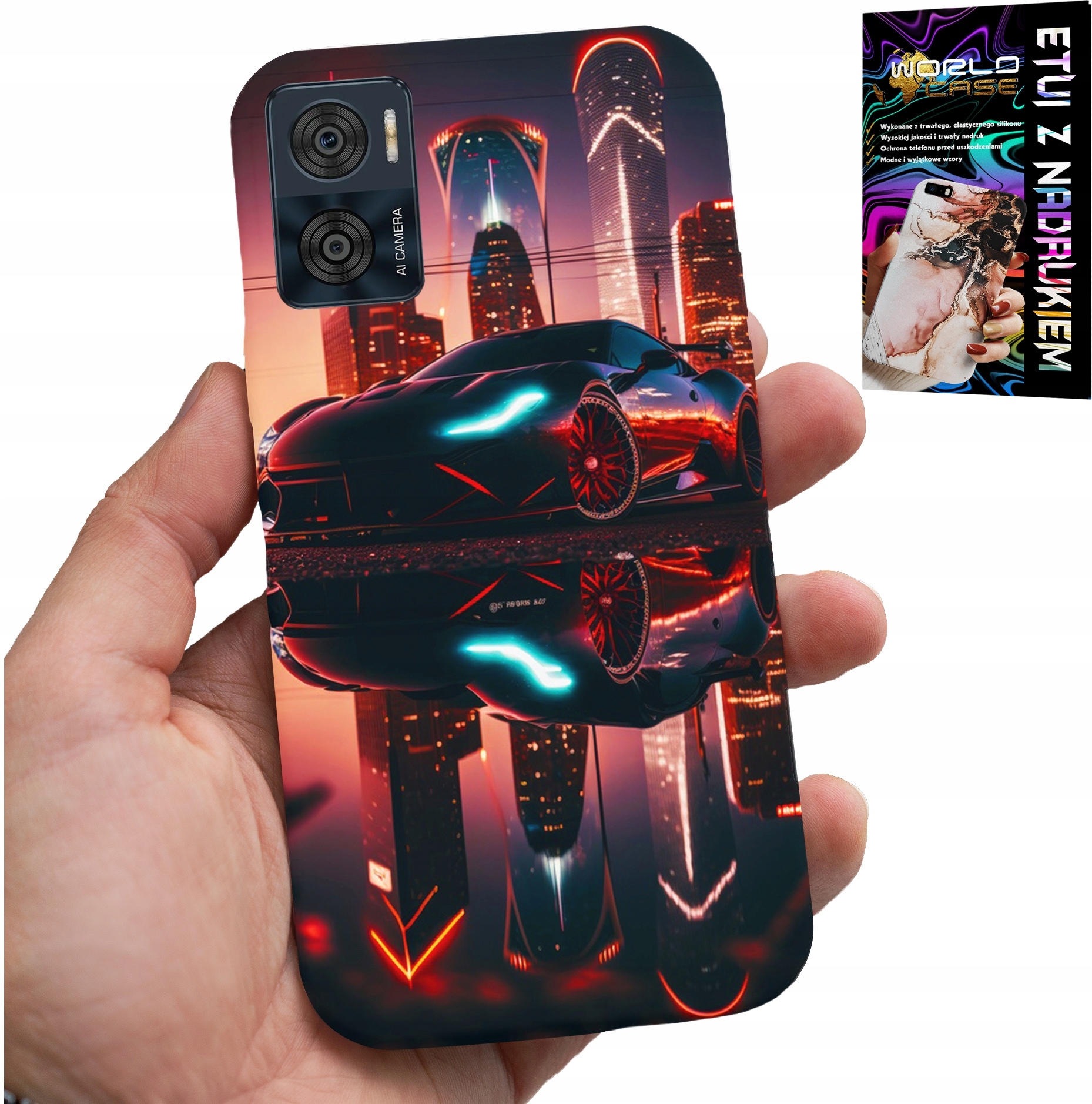 ETUI DO MOTOROLA MOTO E22 / E22I - SAMOCHODY FAN, WZORY DLA MĘŻCZYZN +FOLIA