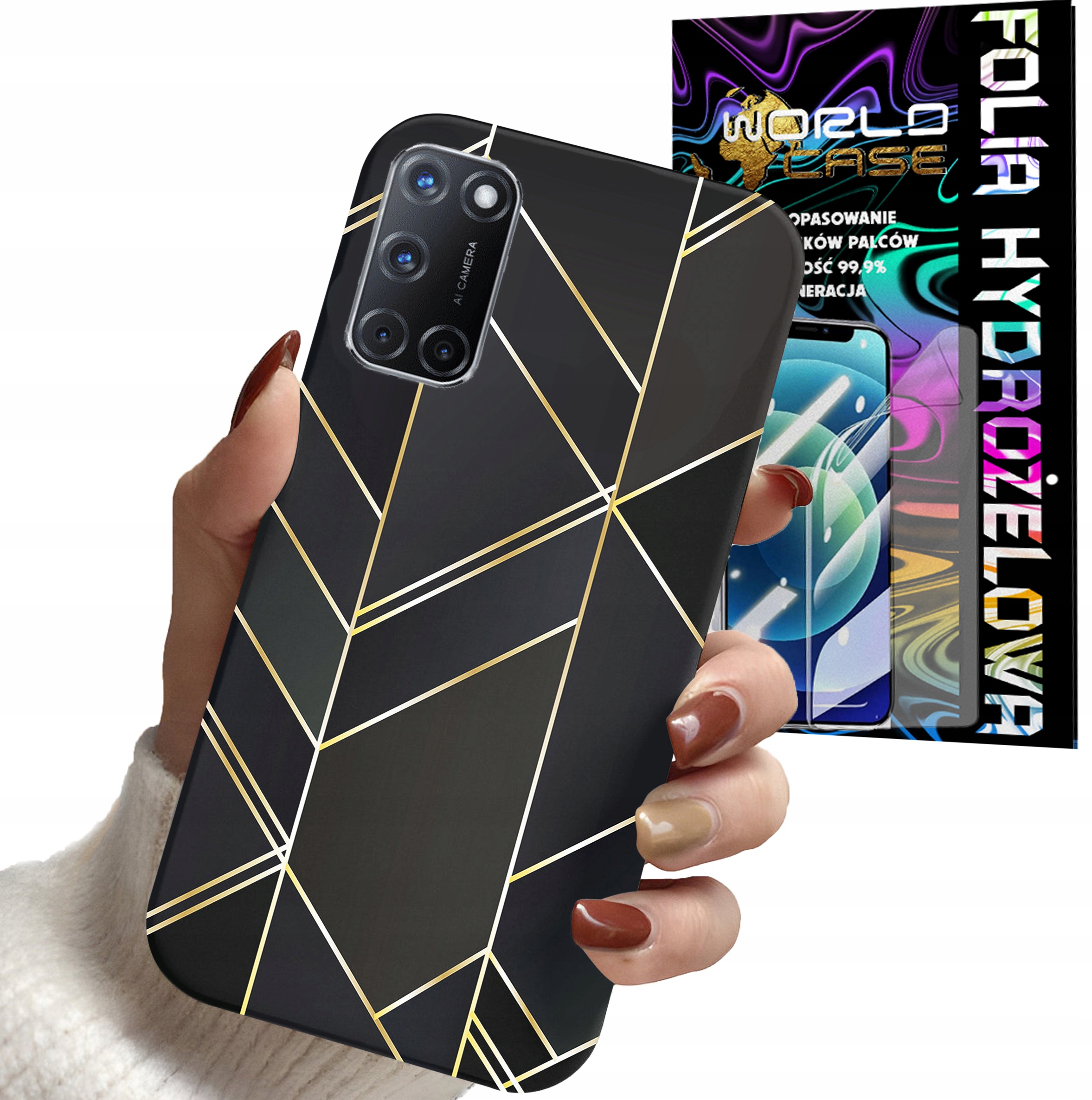ETUI DO OPPO A52 - MARMUREK GEOMETRYCZNE WZORY DLA KOBIET + FOLIA