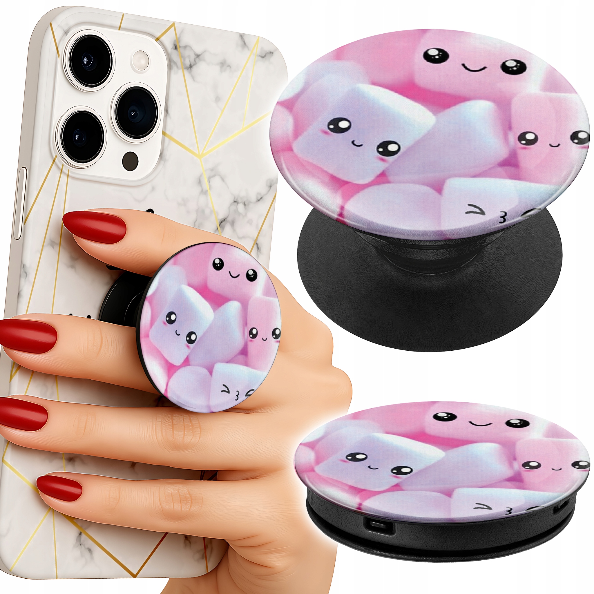 Uchwyt do telefonu Popsocket na palce/stojak WZÓR W SŁODKIE PIANKI