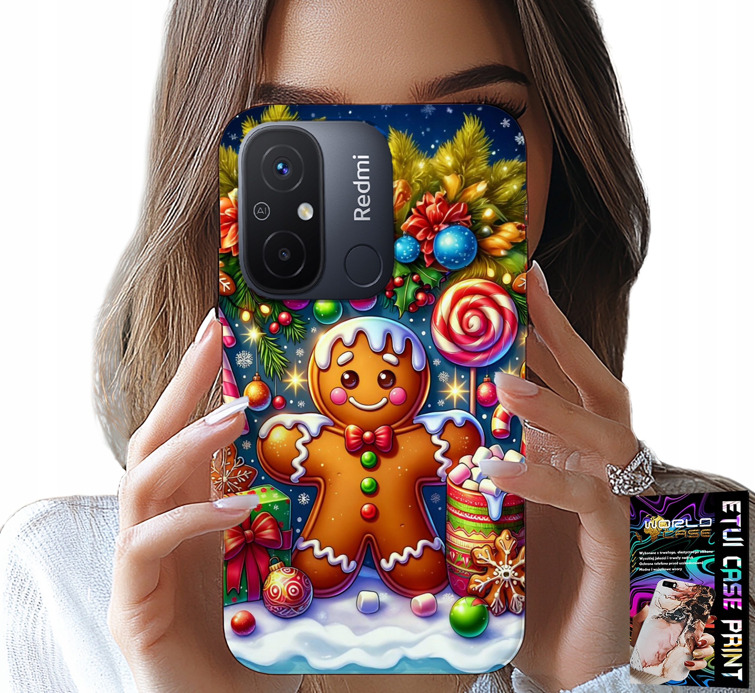 ETUI DO XIAOMI REDMI 12C - PIERNIK, CUKIERKOWE WZORY ŚWIĘTA + SZKŁO