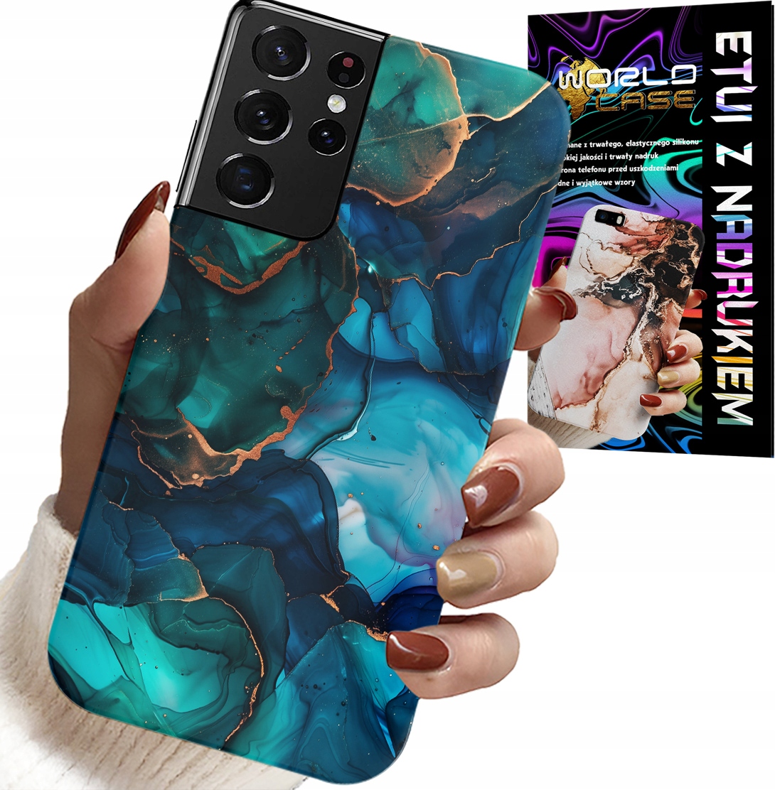 ETUI DO SAMSUNG GALAXY S21 Ultra - NIEBIESKO ZIELONY MARMUREK PLECKI WZORY