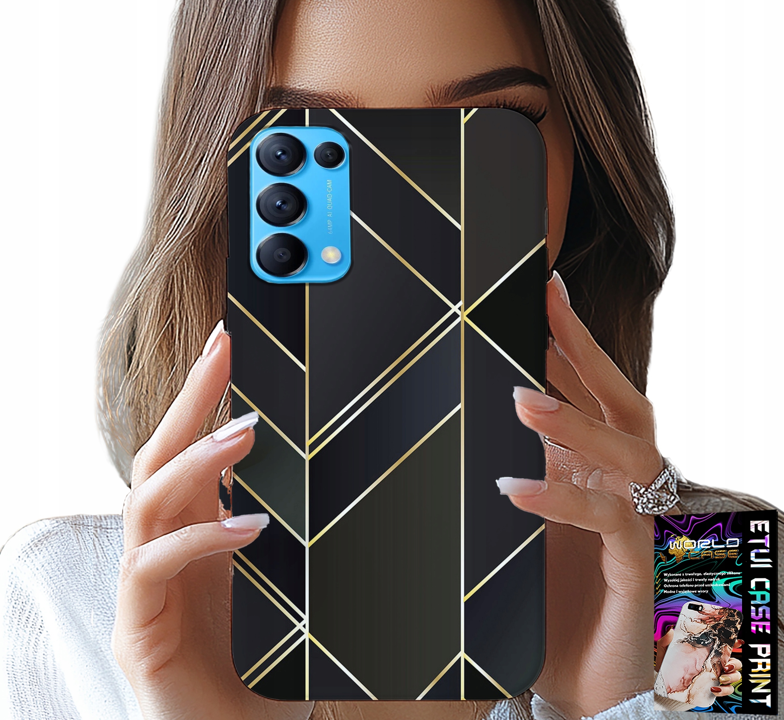 ETUI DO OPPO FIND X3 LITE - ZŁOTE RAMKI, ELEGANCKIE WZORY + SZKŁO