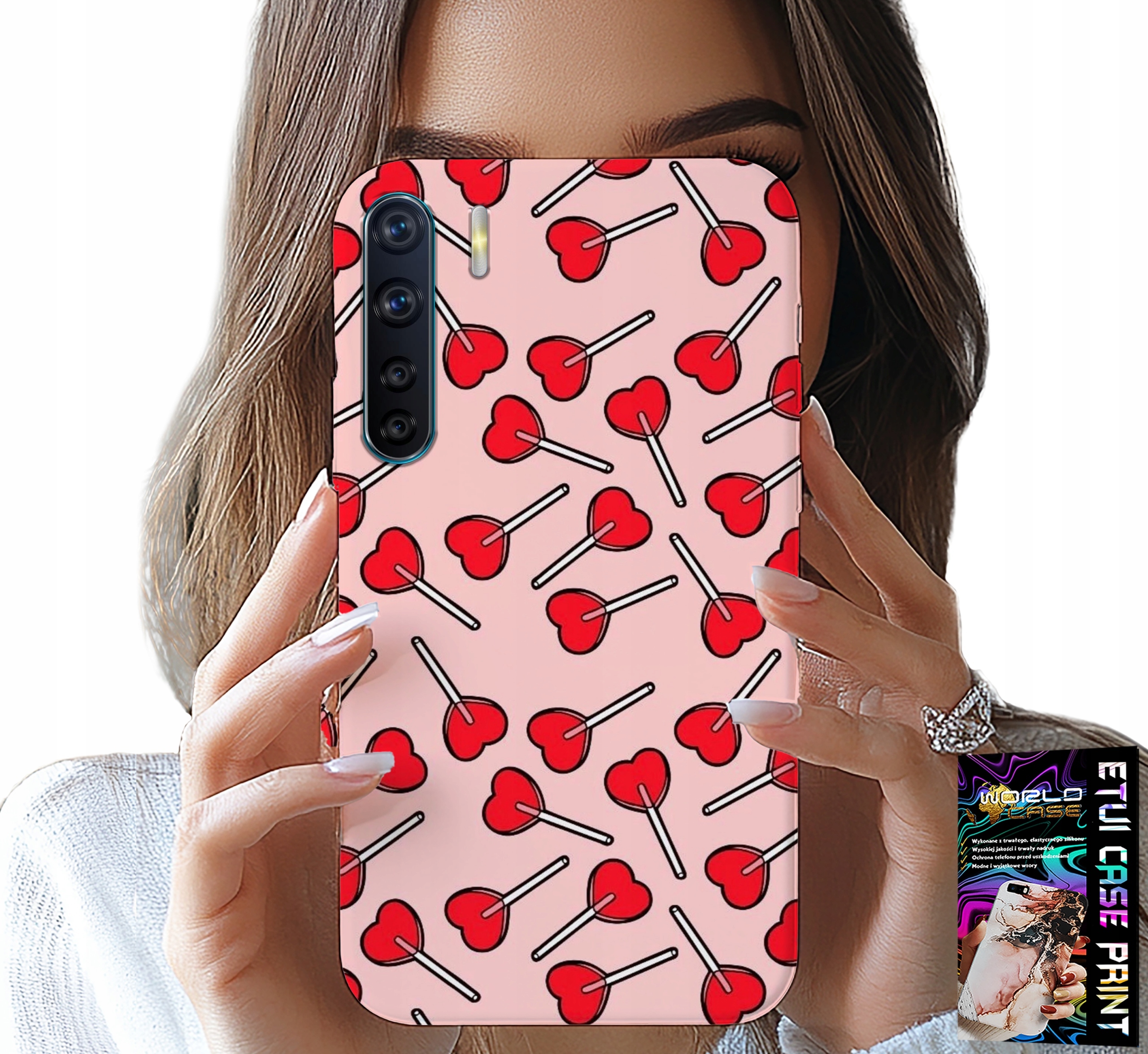ETUI DO OPPO A91 - KOBIECE, MODNE WZORY LIZAKI W SERCA CASE