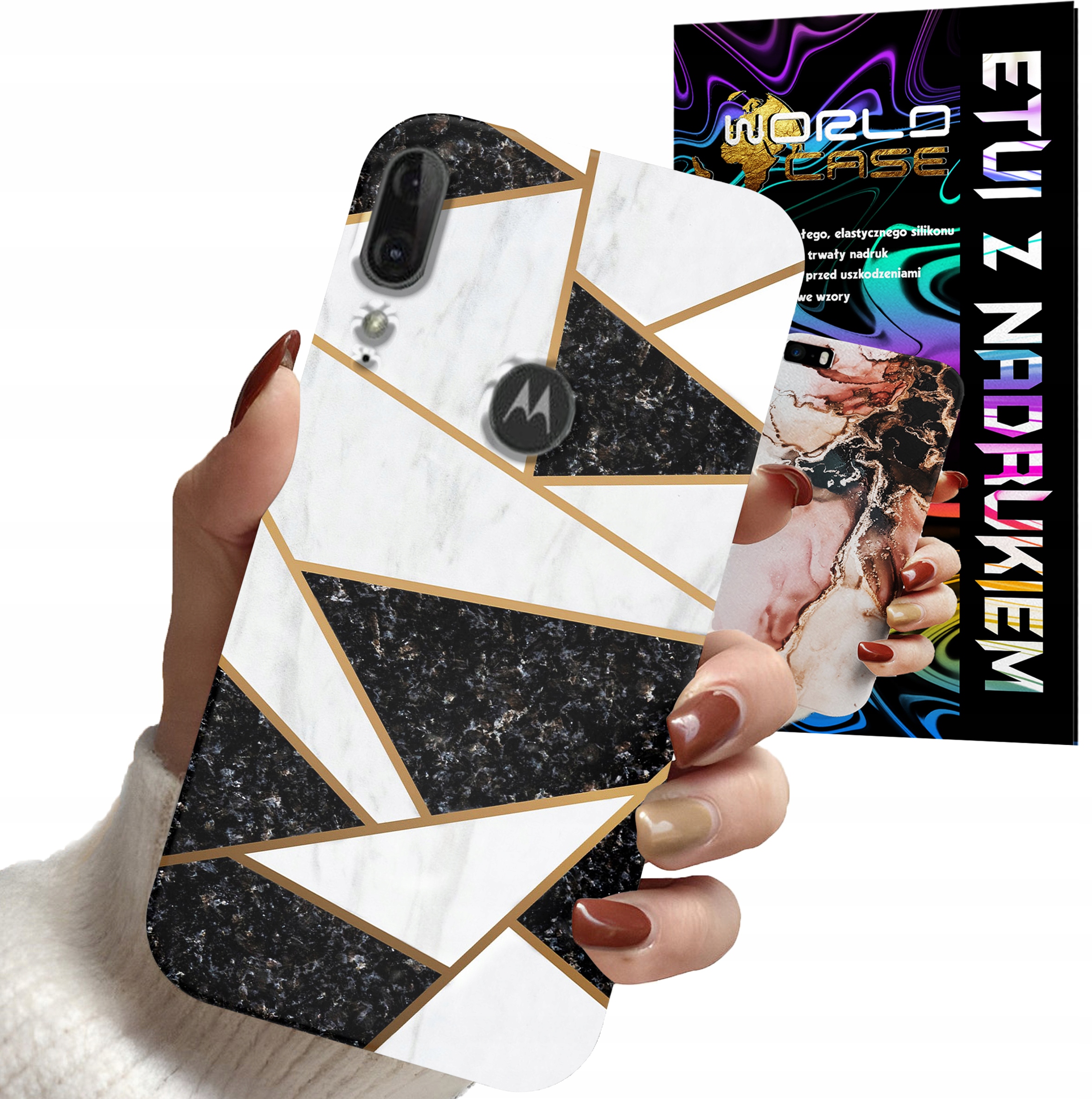 ETUI CASE DO MOTOROLA E6 PLUS - MARMUREK GEOMETRIA WZORY DLA KOBIET