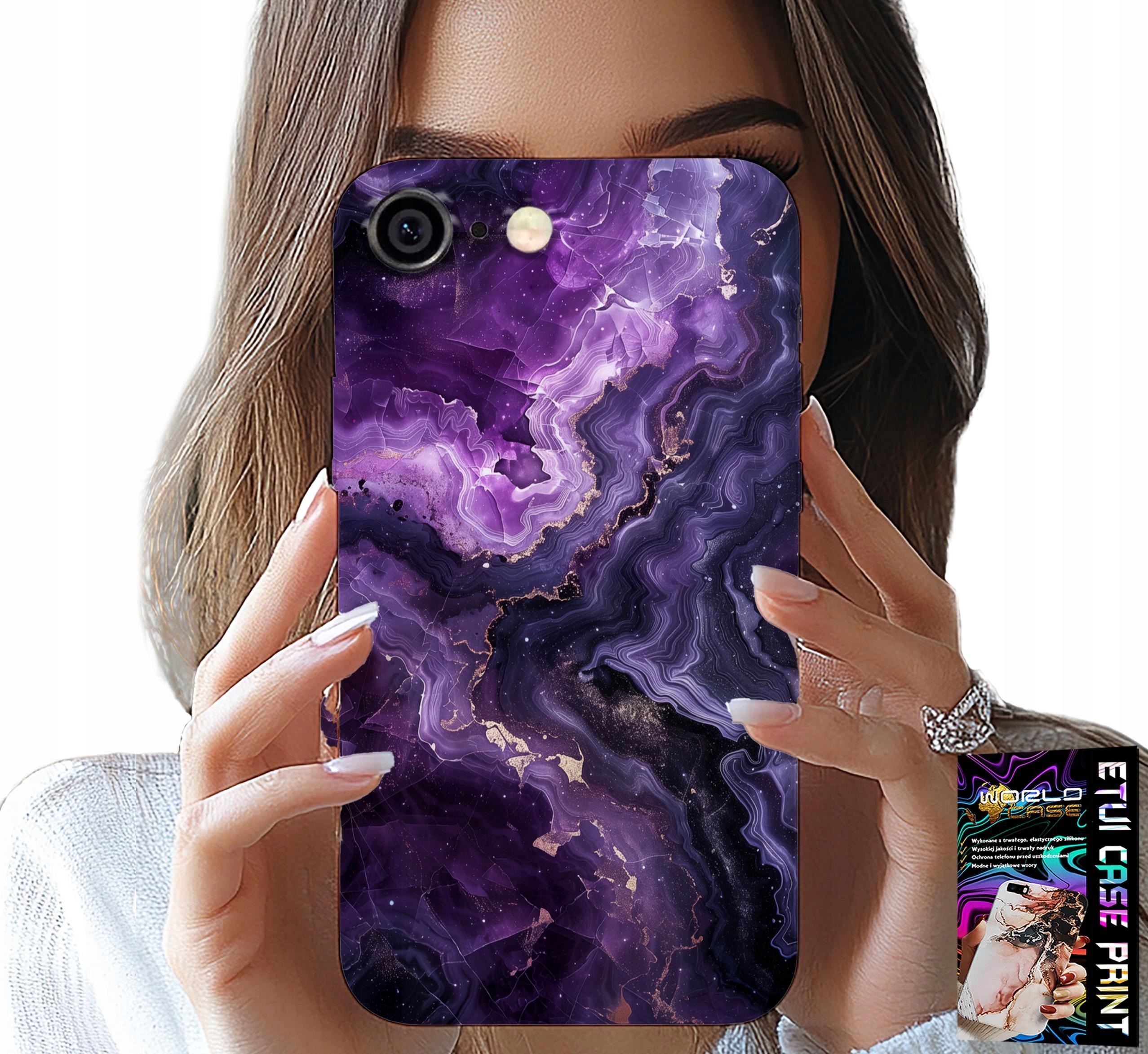 ETUI DO IPHONE 6 / 6S - FIOLETOWY MARMUREK MODNE KOBIECE + SZKŁO