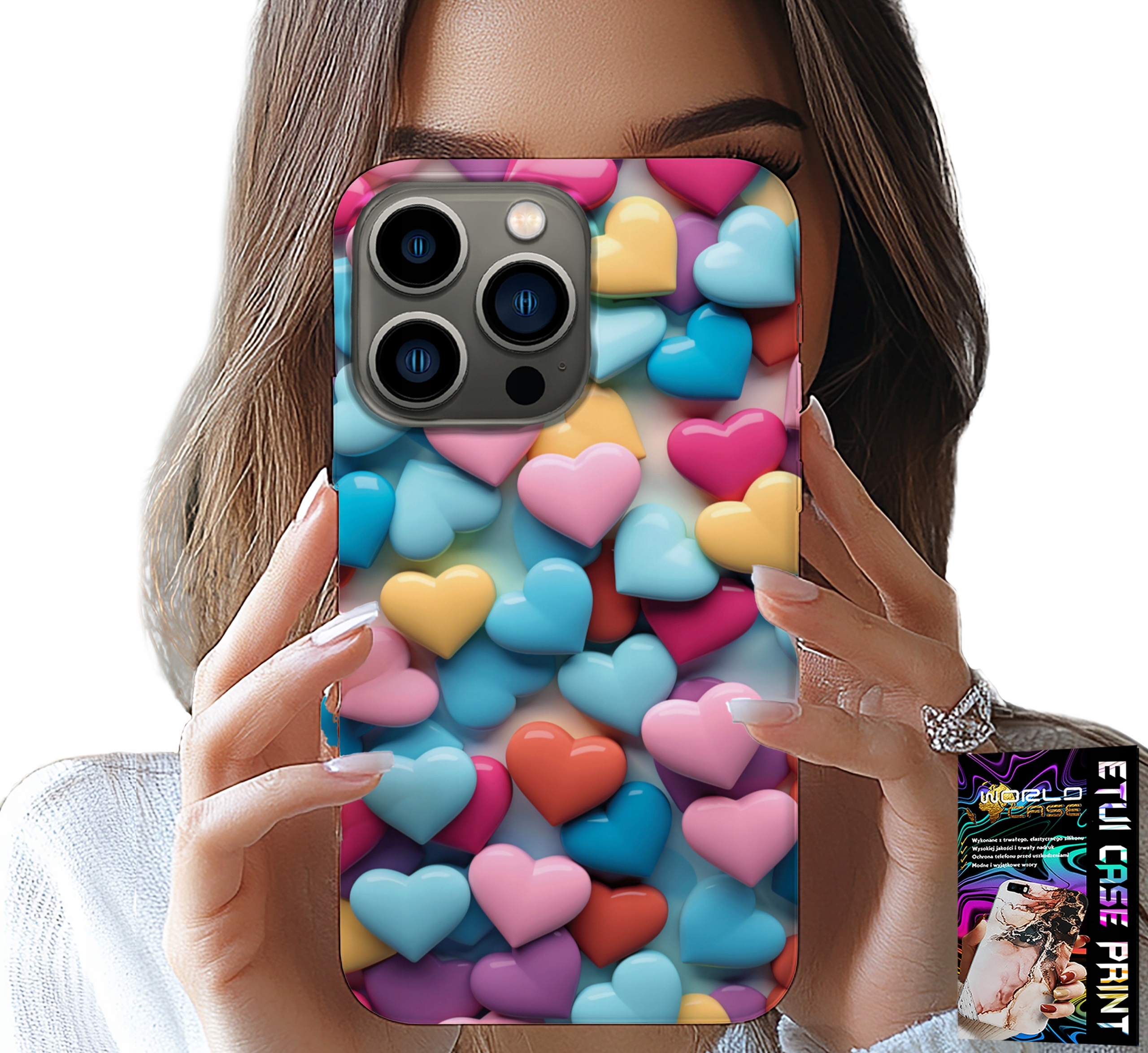 ETUI DO IPHONE 15 PRO - KOLOROWE SERCA MOŻLIWOŚĆ PERSONALIZACJI