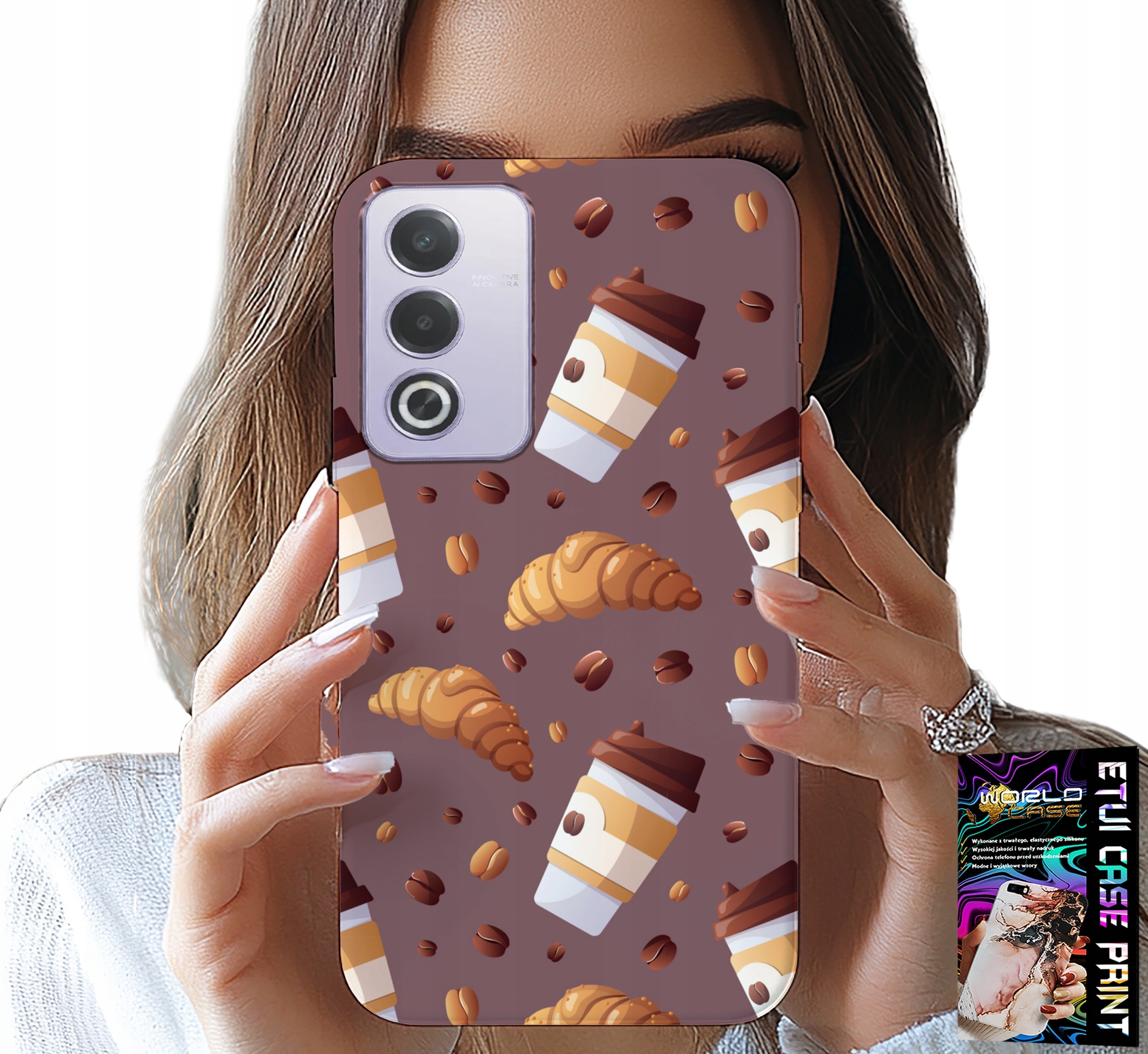 ETUI DO OPPO A80 5G - CASE Z KAWĄ ROGALIKAMI I ZIARNAMI W TLE