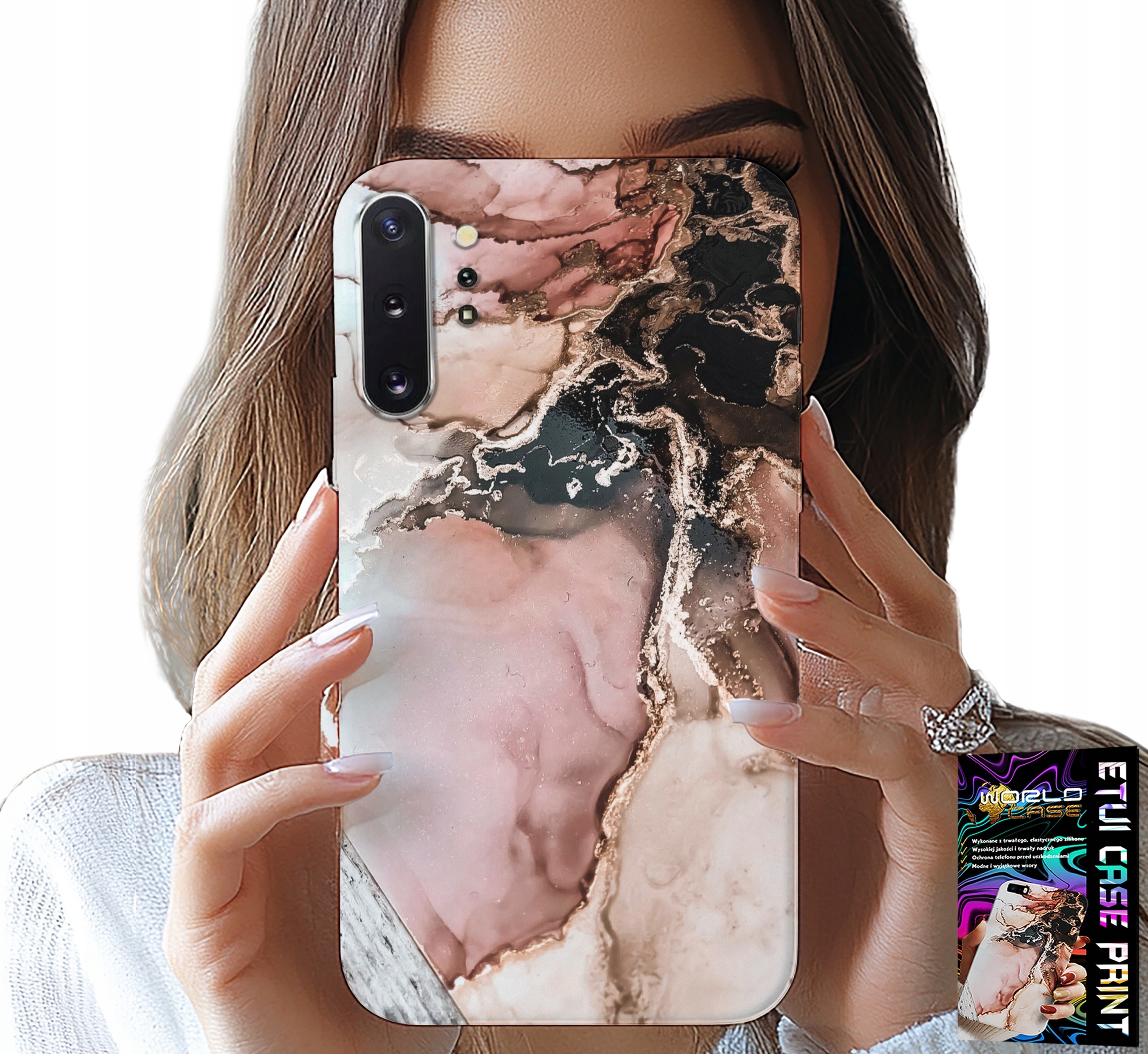 ETUI DO SAMSUNG NOTE 10 PLUS - ELEGANCKI MARMUREK MODNE WZORY + FOLIA