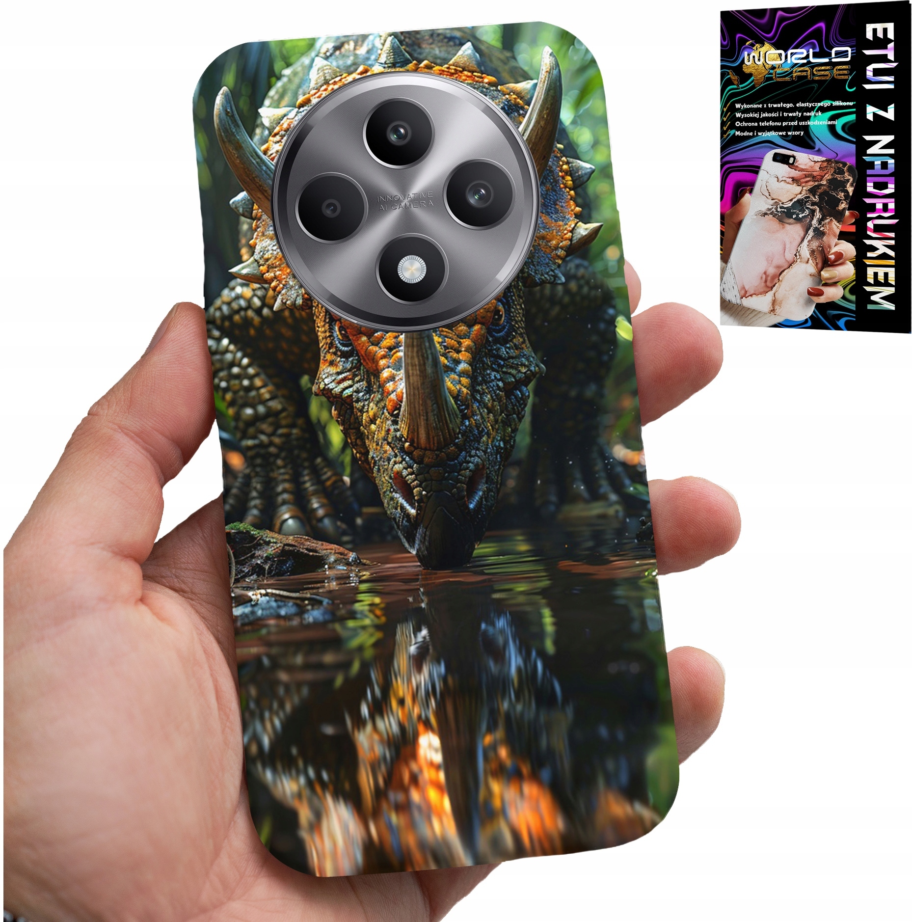 ETUI DO OPPO RENO12 F / 12FS 5G - DINO DINOZAUR TRICERATOPSEM FUTERAŁ