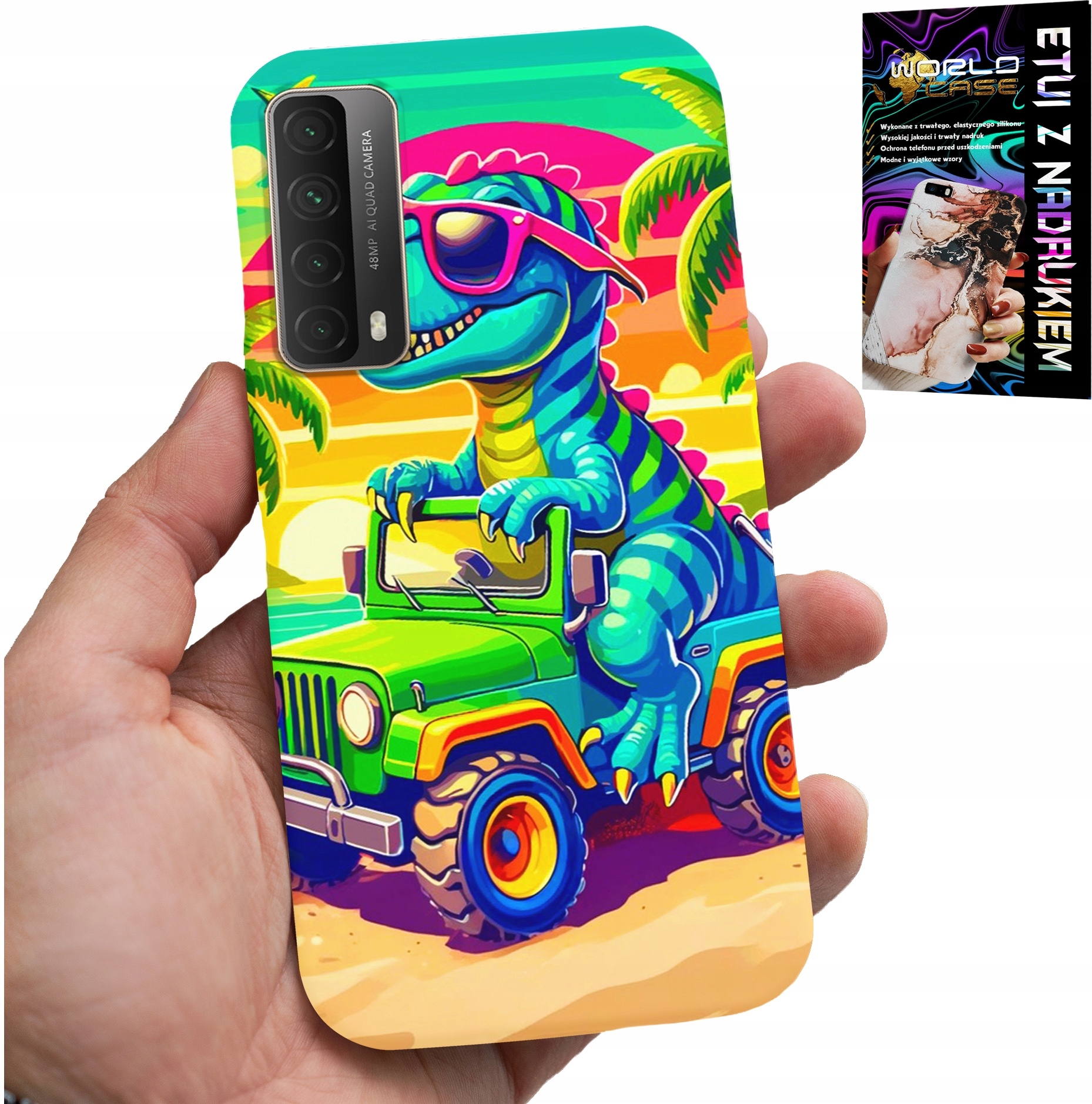 ETUI DO HUAWEI P SMART 2021 - DINOZAUR W CIĘŻARÓWCE WZORY DLA DZIECI