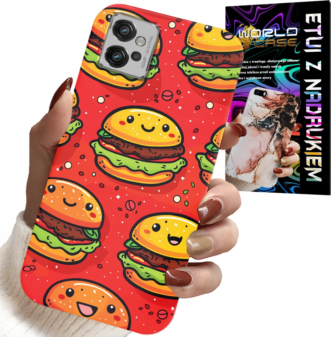 ETUI DO MOTOROLA G32 - SŁODKIE UŚMIECHNIĘTE BURGERY POKROWIEC