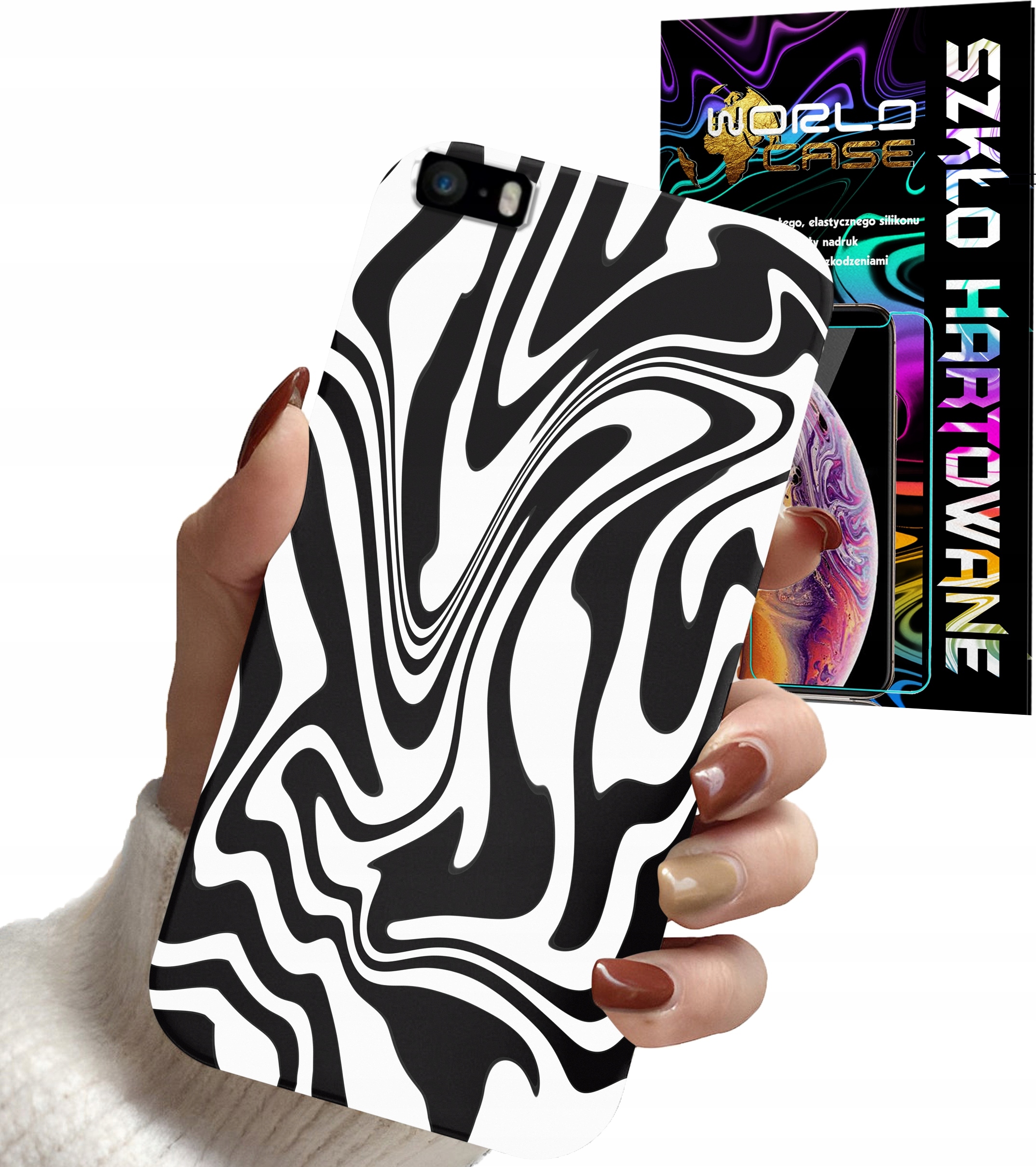 ETUI DO IPHONE SE 2020 - ABSTRAKCJA ZEBRA MODNE WZORY DLA KOBIET +SZKŁO