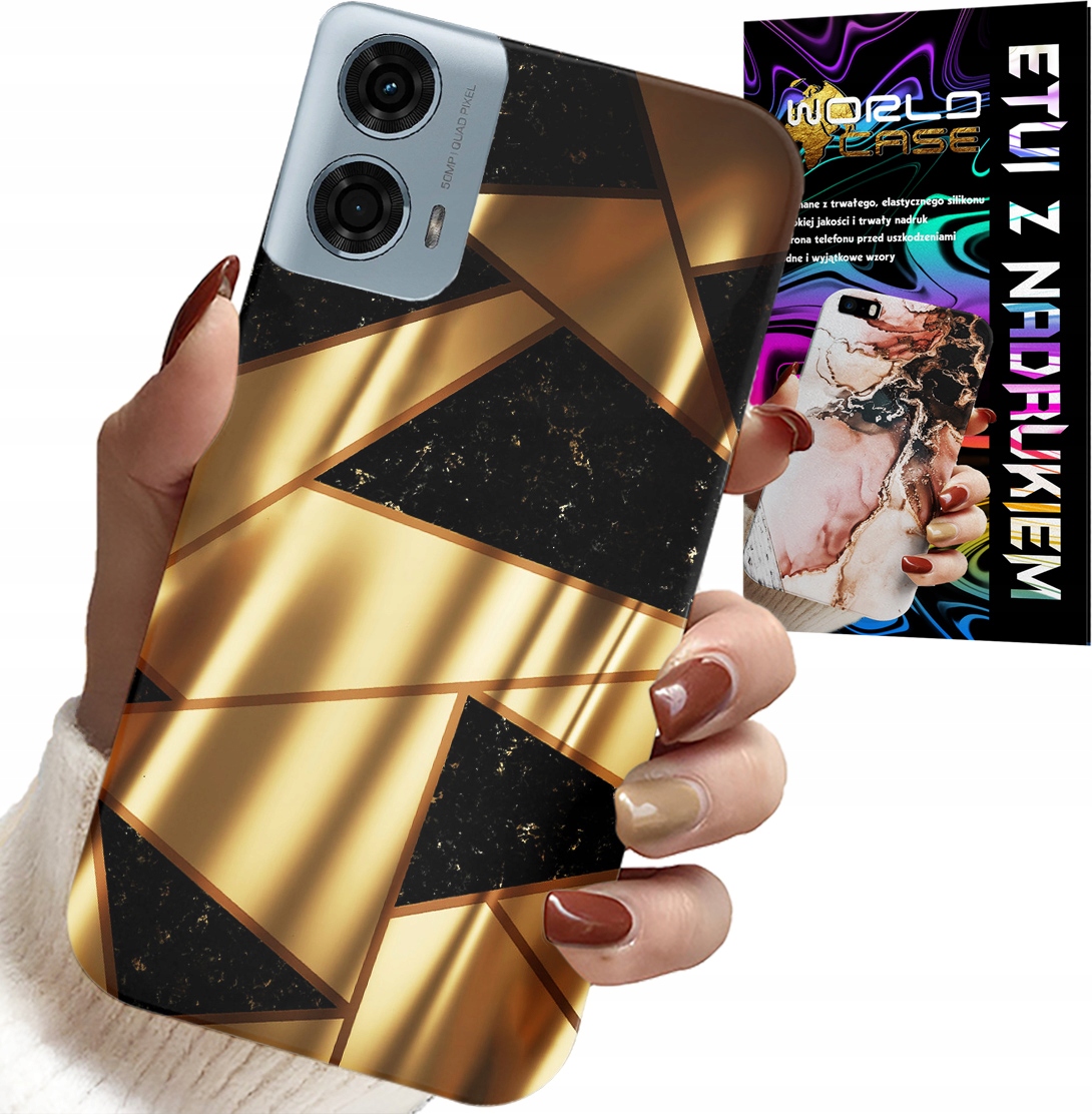 ETUI DO MOTOROLA G34 5G - ZŁOTE ELEGANCKIE WZORY + FOLIA HYDRO