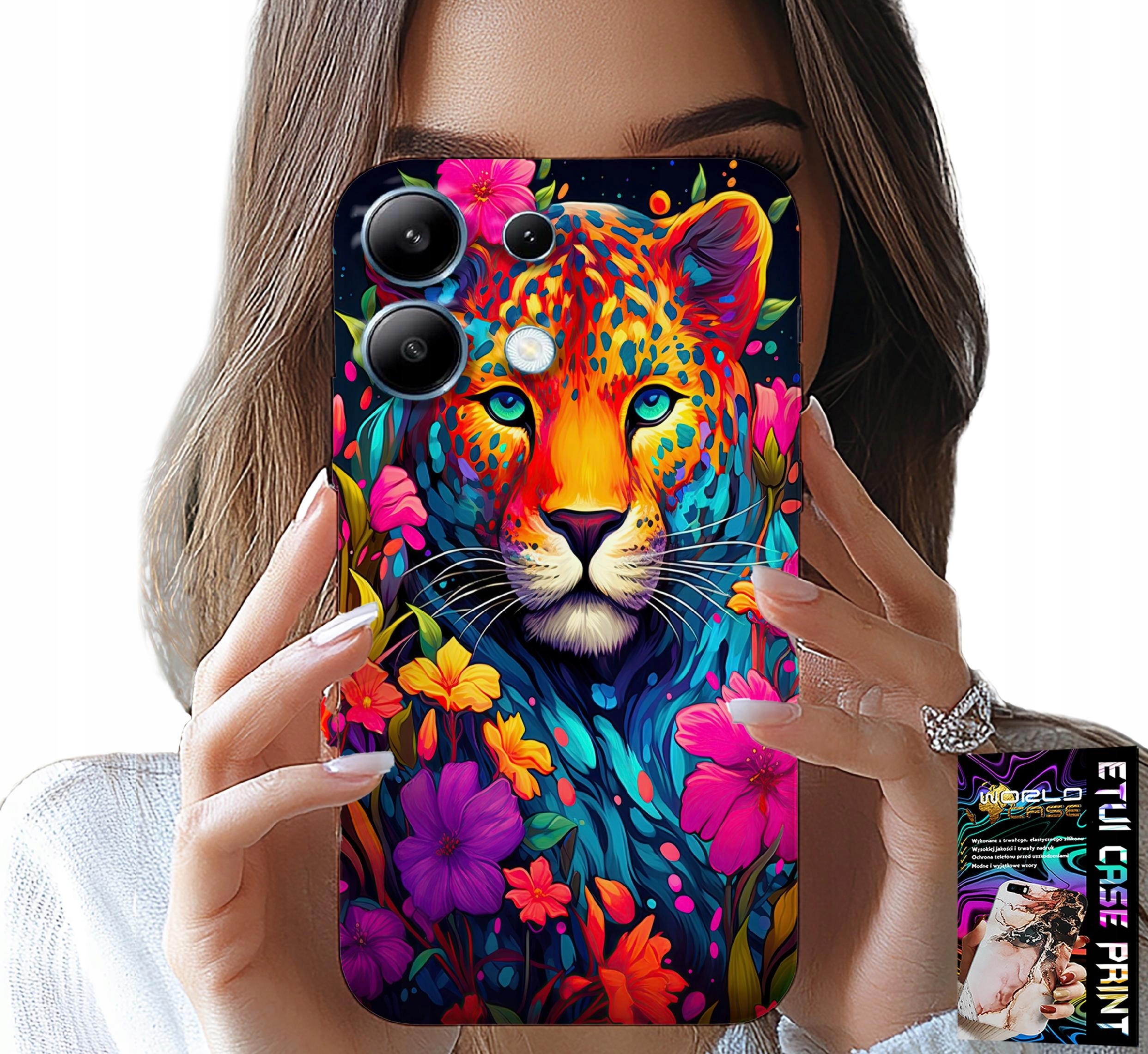 ETUI DO XIAOMI NOTE 13 4G - KWIECISTE WZORY TYGRYS TYGRYSEK + FOLIA