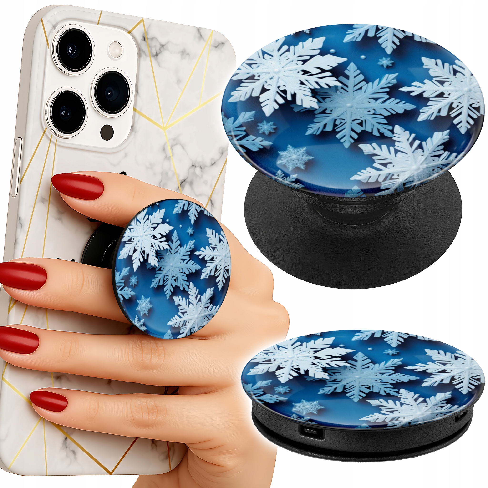 Uchwyt do telefonu Popsocket na palce/stojak PŁATKI ŚNIEGU