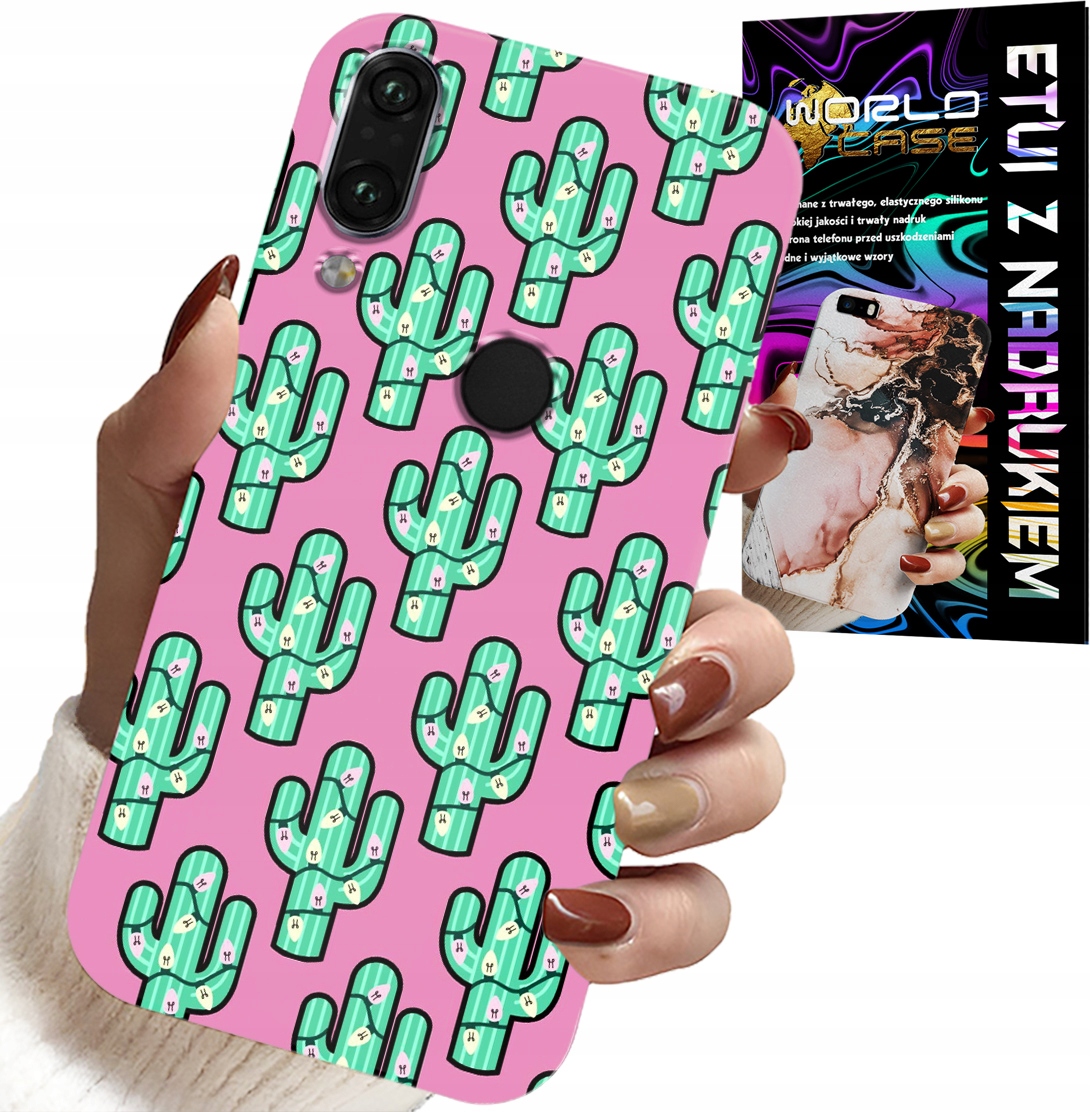 ETUI DO HUAWEI P SMART 2019 - KAKTUSY, KAKTUS NA RÓŻOWYM TLE + FOLIA