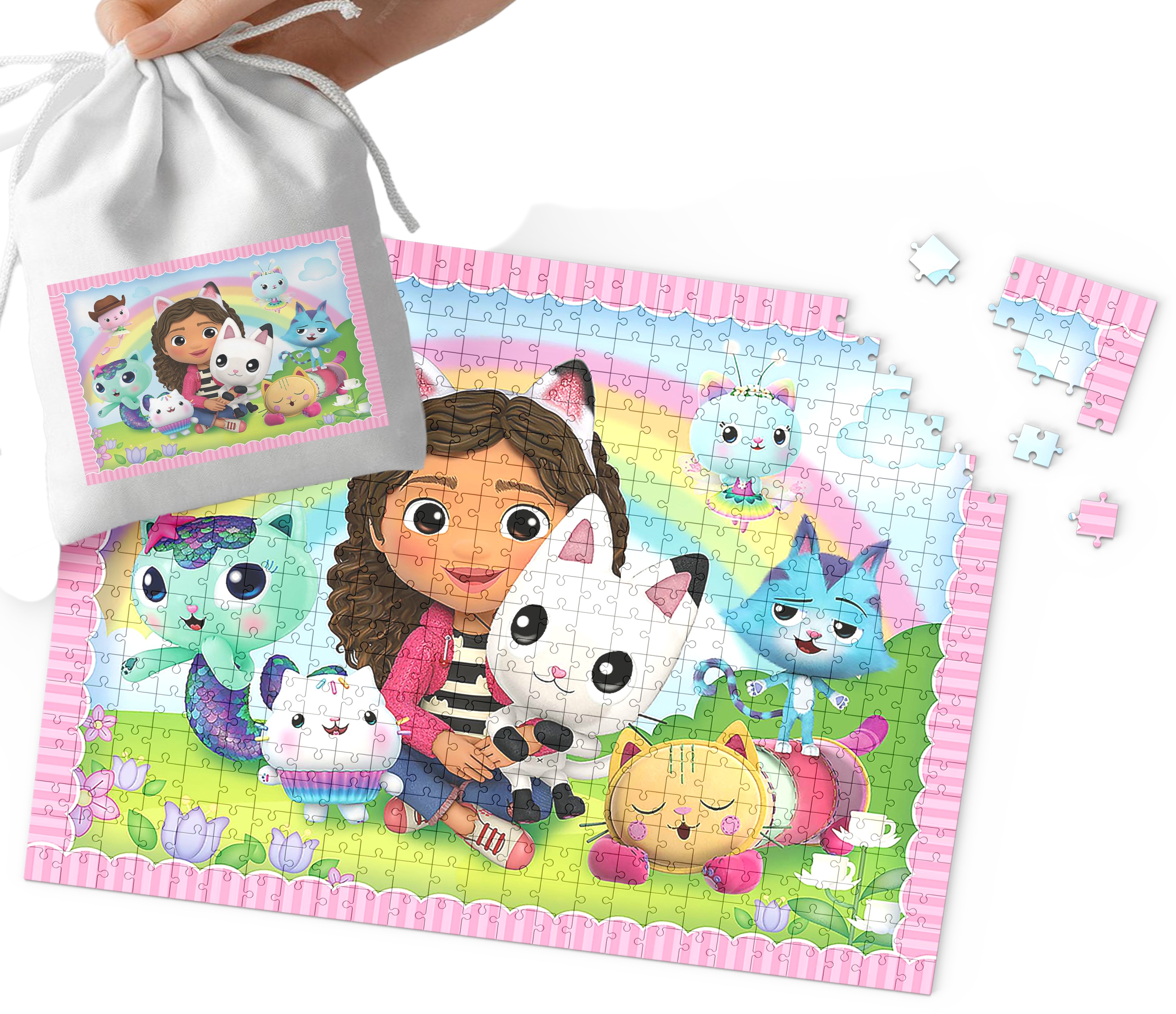 PUZZLE - KOCI DOMEK GABI WZORY Z BAJEK DLA DZIECI 70el + WORECZEK