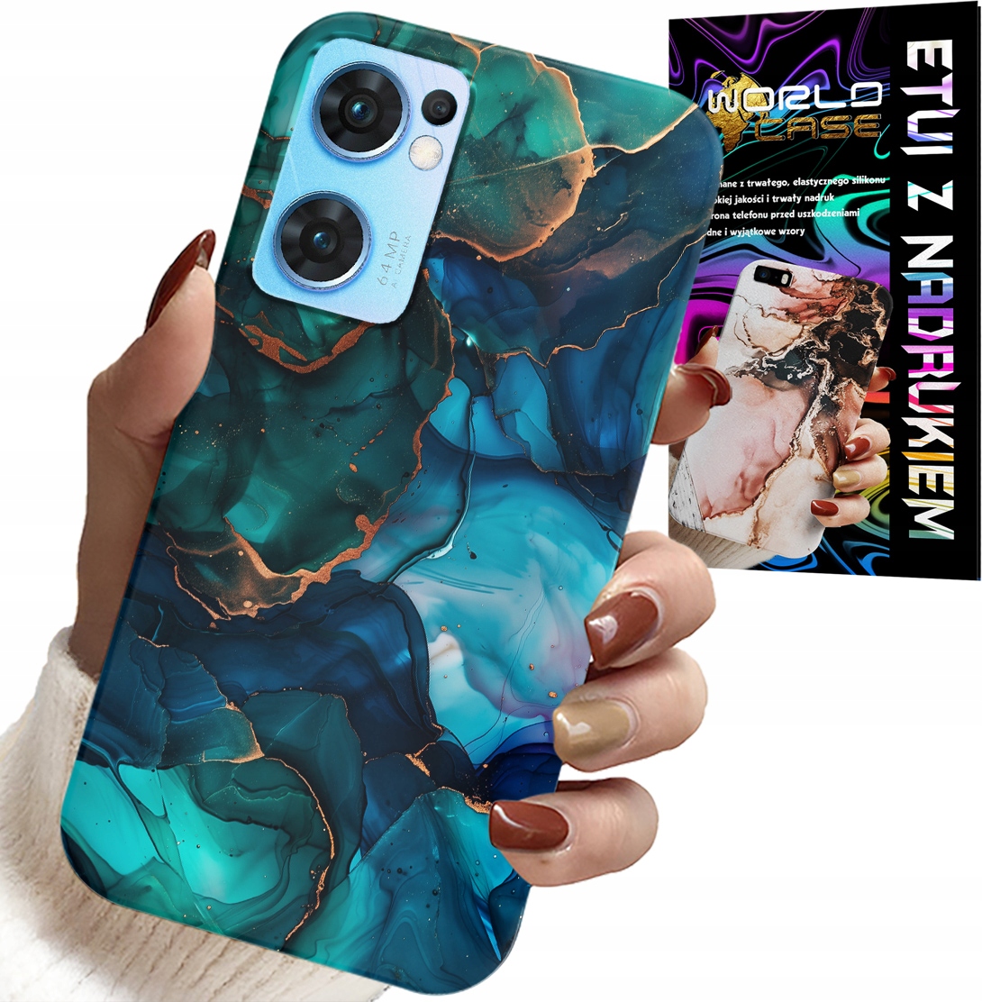 ETUI DO OPPO RENO7 5G - NIEBIESKO ZIELONY MARMUREK PLECKI WZORY
