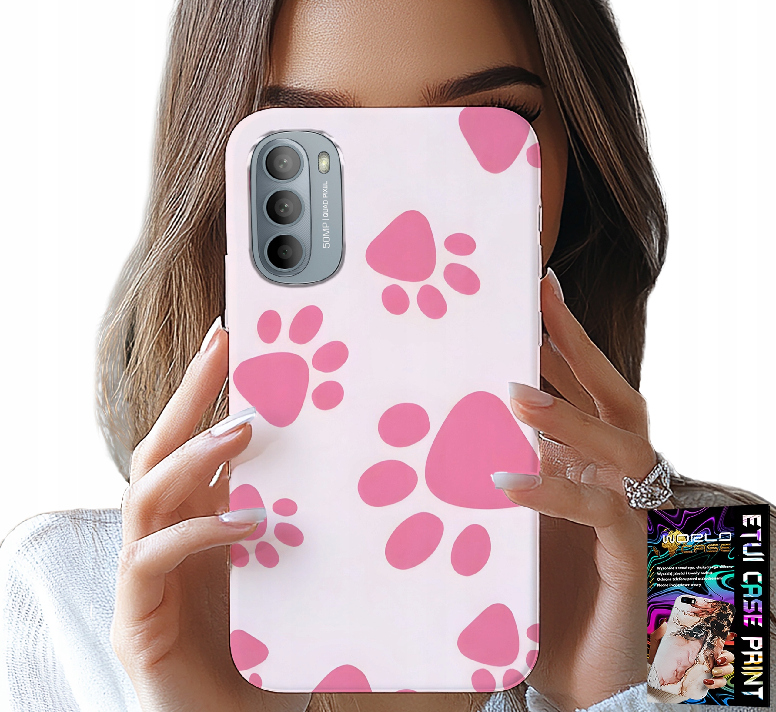 ETUI DO MOTOROLA G31 / G41 - RÓŻOWE PSIE ŁAPKI, PLECKI, OBUDOWA CASE