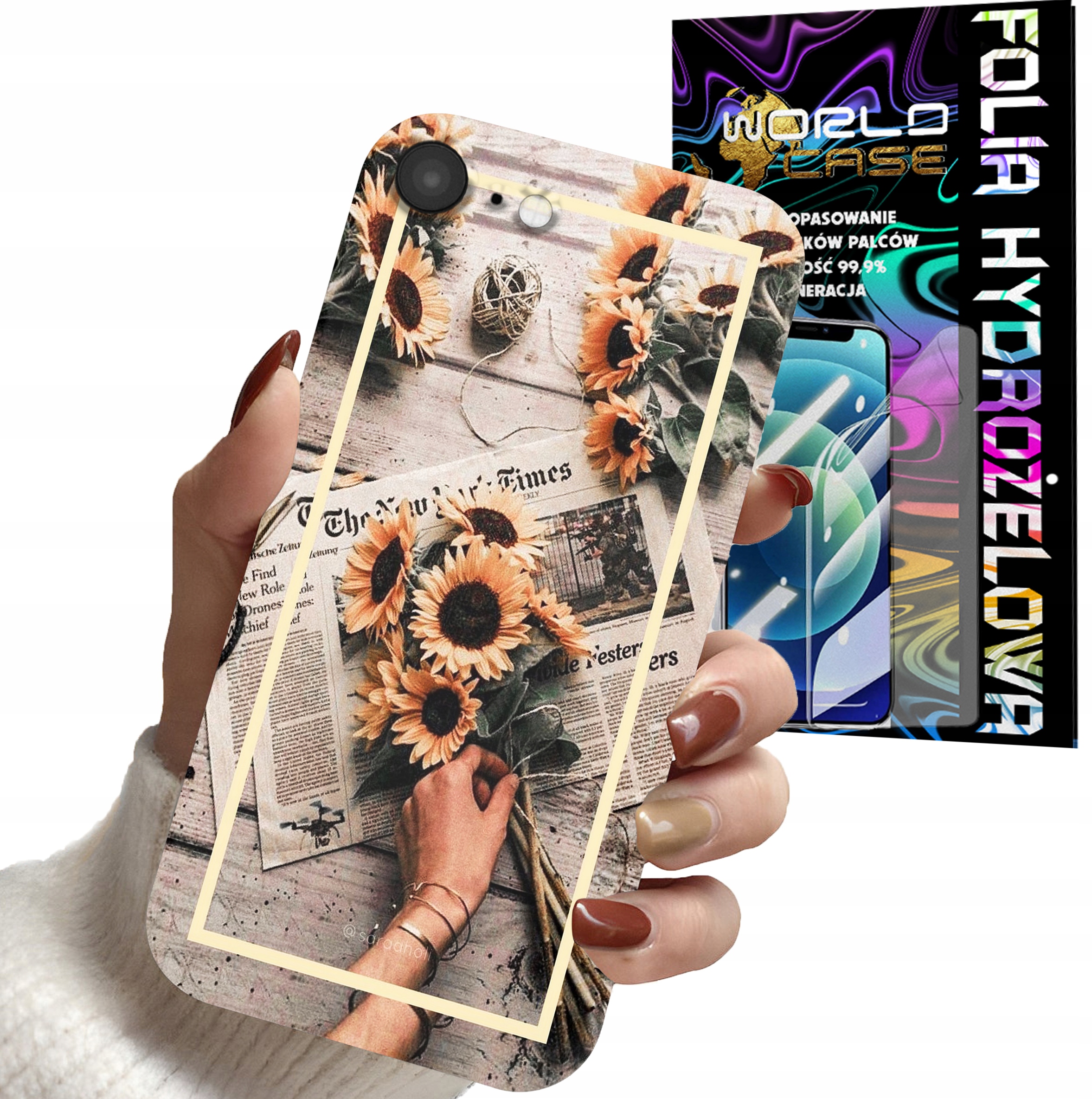 ETUI CASE DO IPHONE 7 8 SE2 - SŁONECZNIK KWIATY DLA KOBIET PLECKI + FOLIA