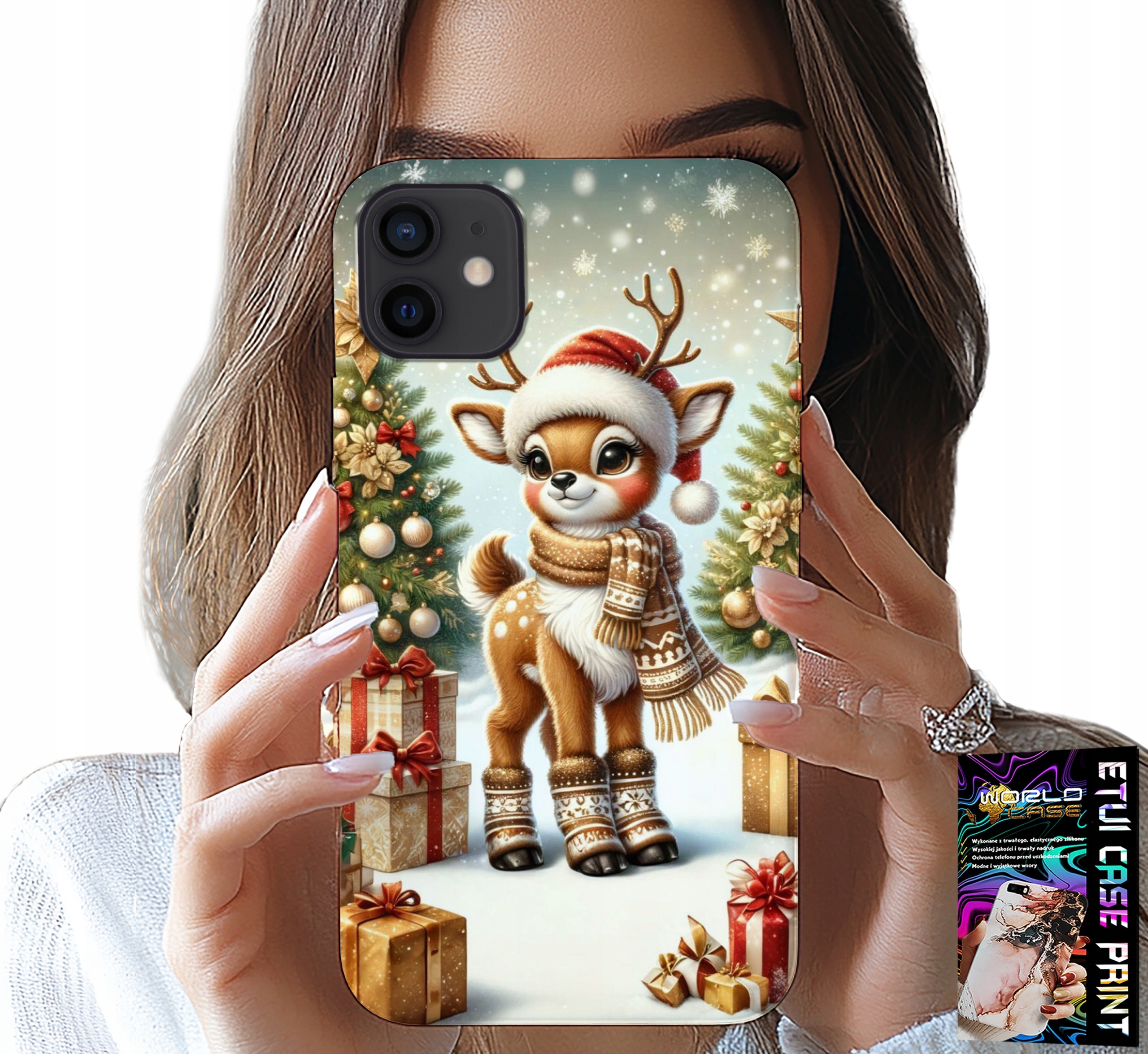 ETUI DO IPHONE 11 - RENIFER, WZORY BOŻONARODZENIOWE + SZKŁO