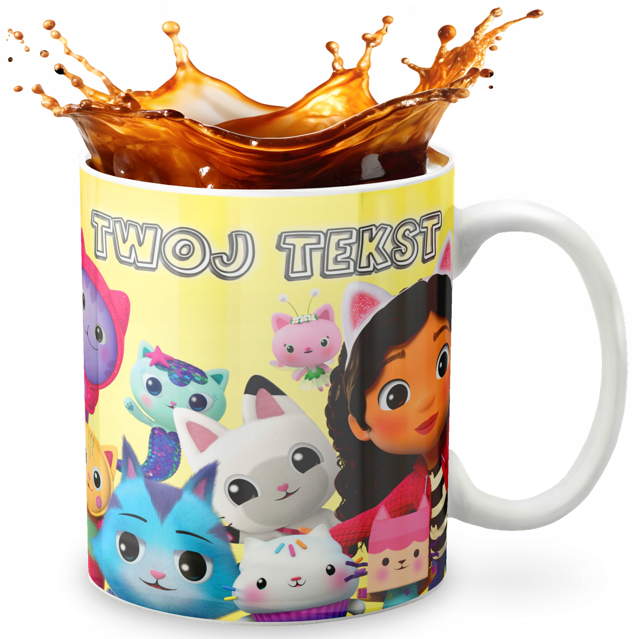 KUBEK 330ml GRAFIKA PREZENT ŚWIĘTA WZÓR - KOCI DOMEK GABI GABBY DOLL + IMIĘ