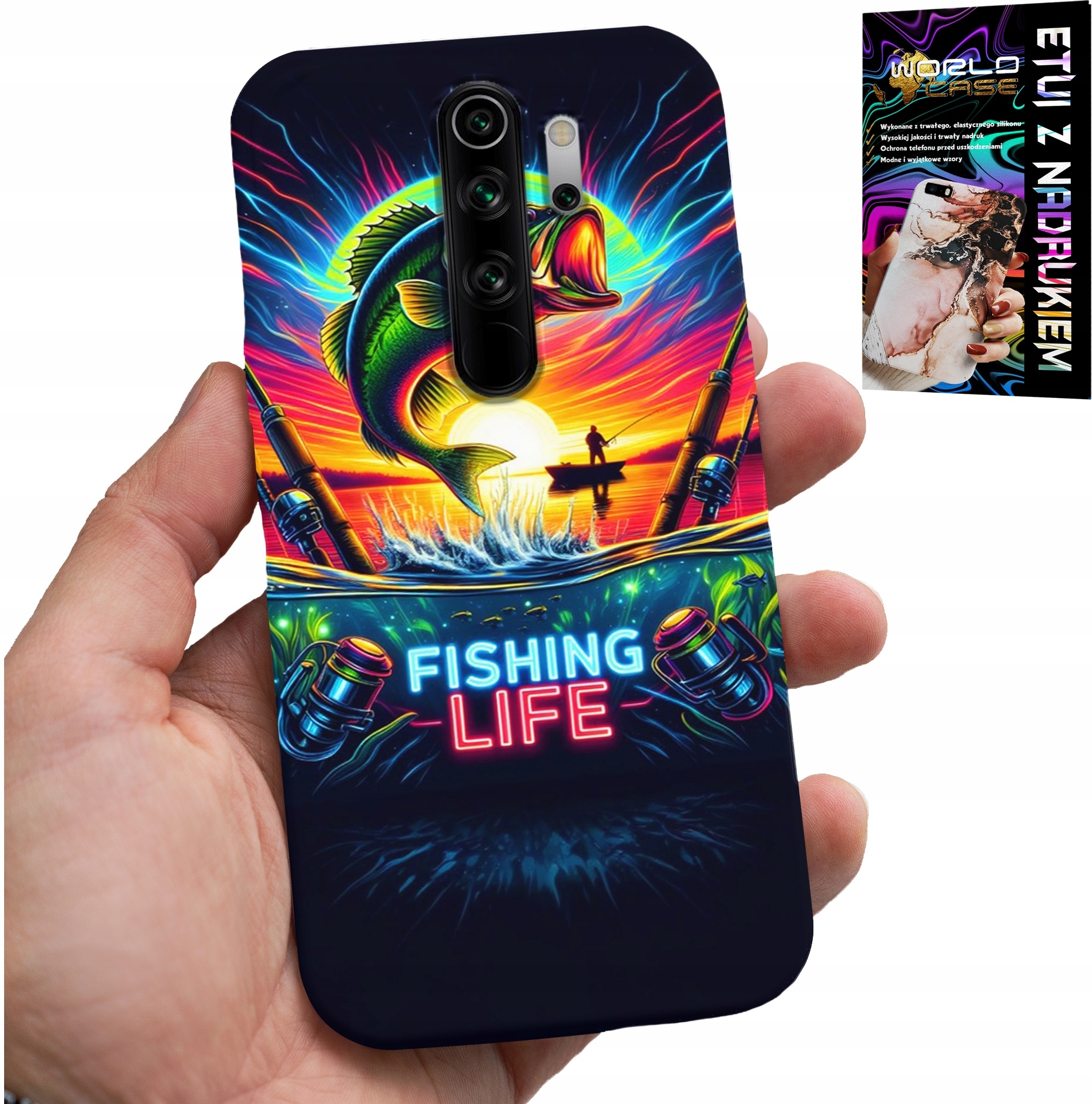 ETUI DO XIAOMI NOTE 8 PRO - WZORY WĘDKARSKIE RYBY POŁÓW WĘDKA PLECKI