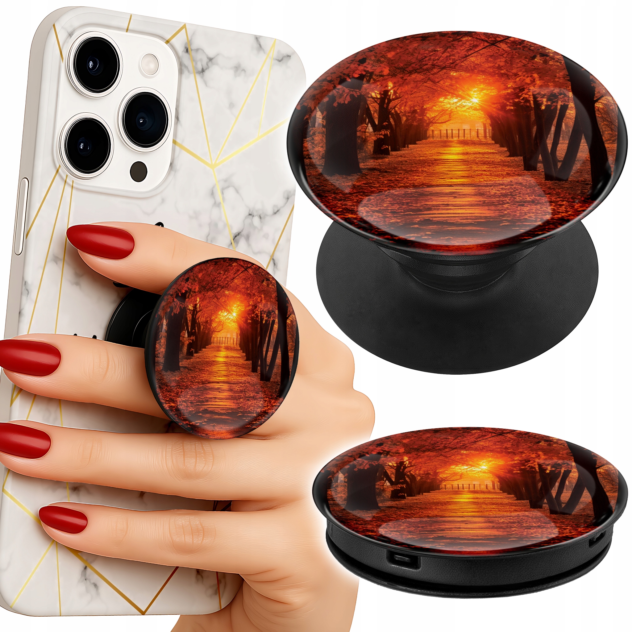 Uchwyt do telefonu Popsocket na palce/stojak PARK, JESIEŃ, SPADAJĄCE LIŚCIE