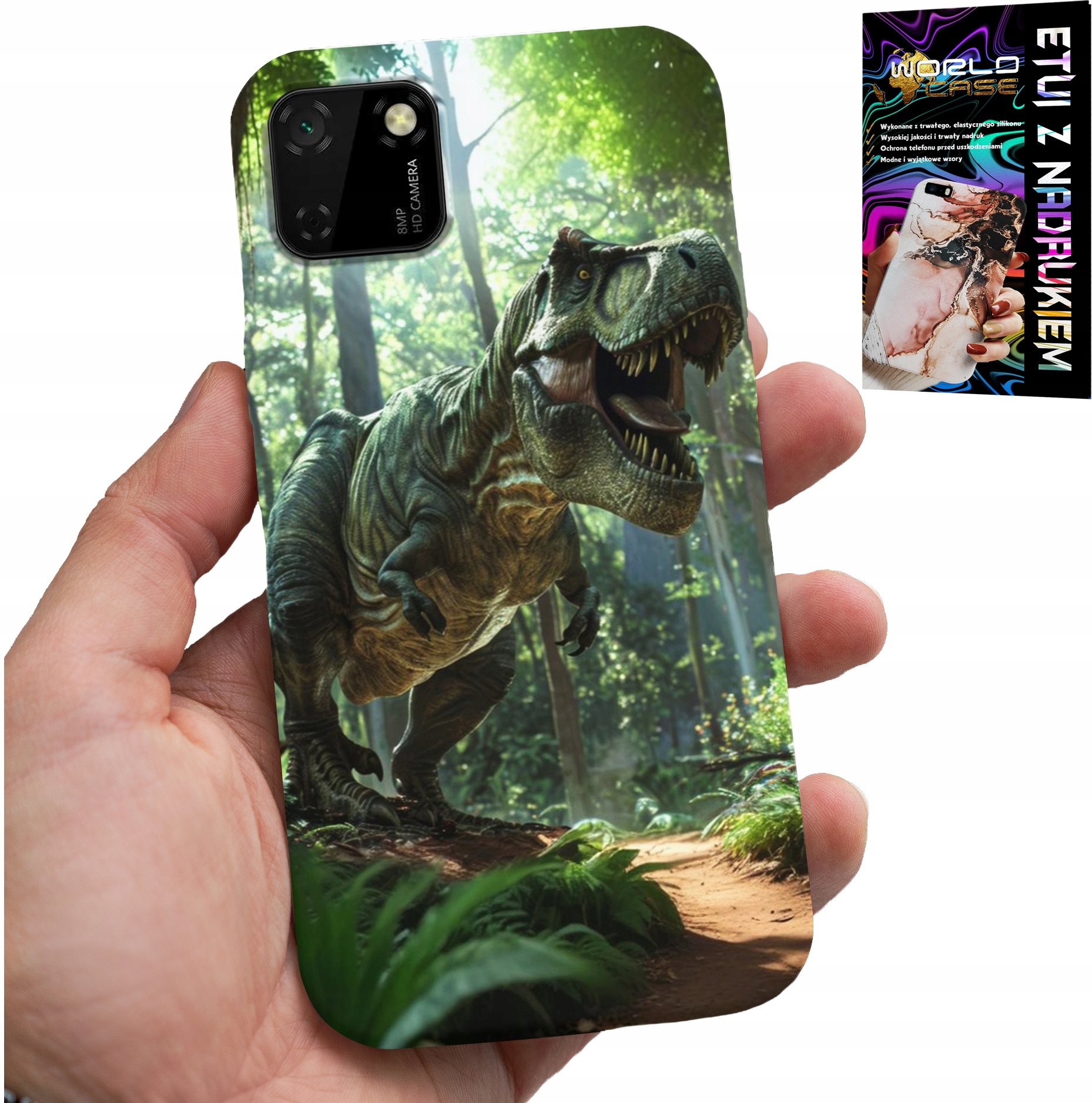 ETUI DO HUAWEI Y5P - DINO DINOZAUR TYRANOZAUR CASE + SZKŁO