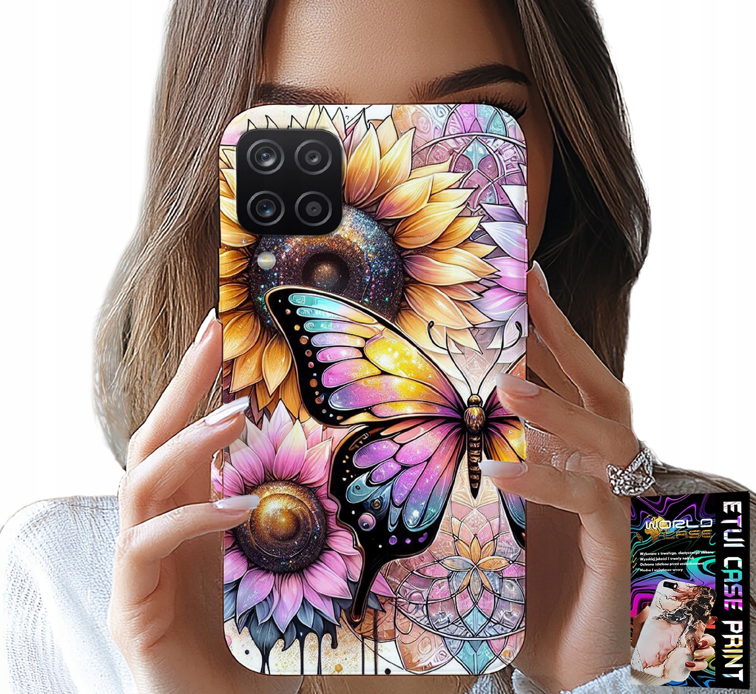 ETUI DO SAMSUNG A12 / M12 - SŁONECZNIK Z MOTYLKIEM, OBUDOWA + FOLIA
