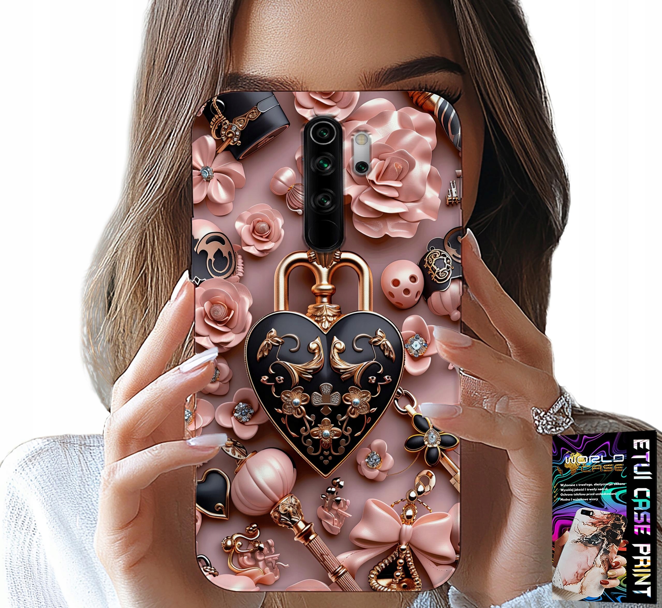 ETUI DO XIAOMI NOTE 8 PRO - KOBIECE WZORY KŁÓDKA SERCE CASE + SZKŁO