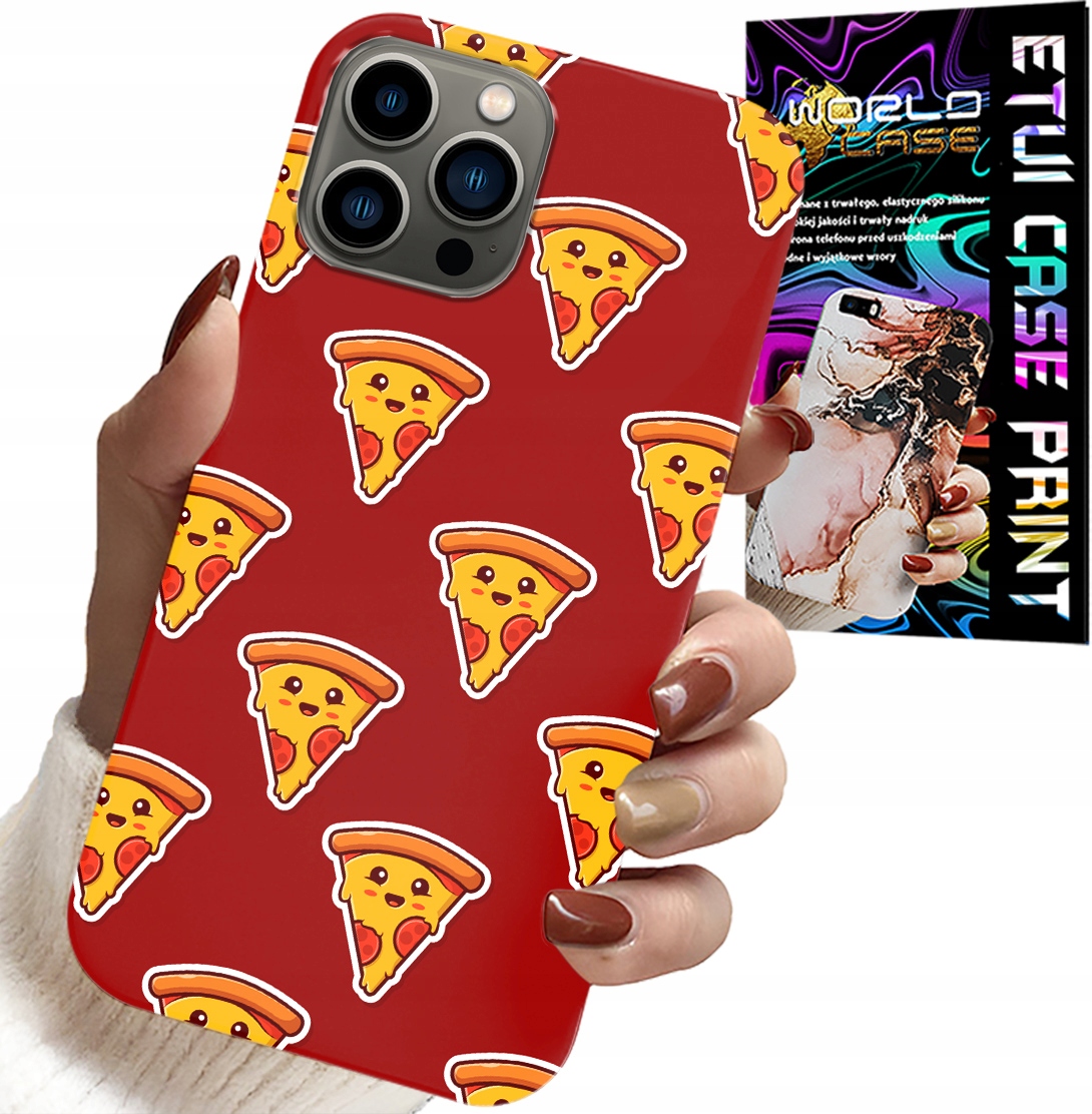ETUI DO IPHONE 12 PRO - WZÓR Z WESOŁĄ PIZZĄ NA CZERWONYM TLE