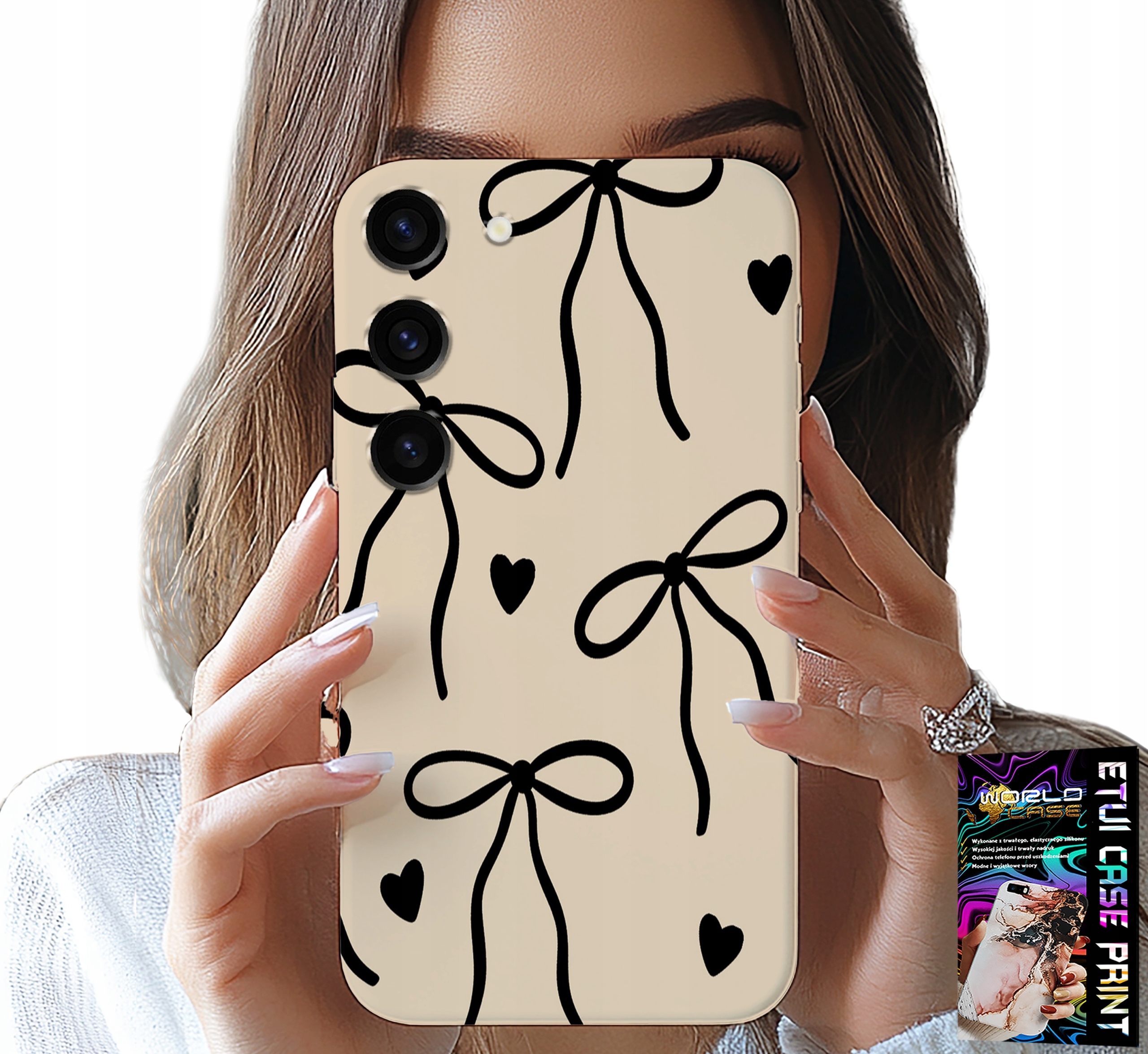 ETUI DO SAMSUNG GALAXY S23 PLUS - BEŻOWE KOKARDKI WSTĄŻKA MODNE WZORY