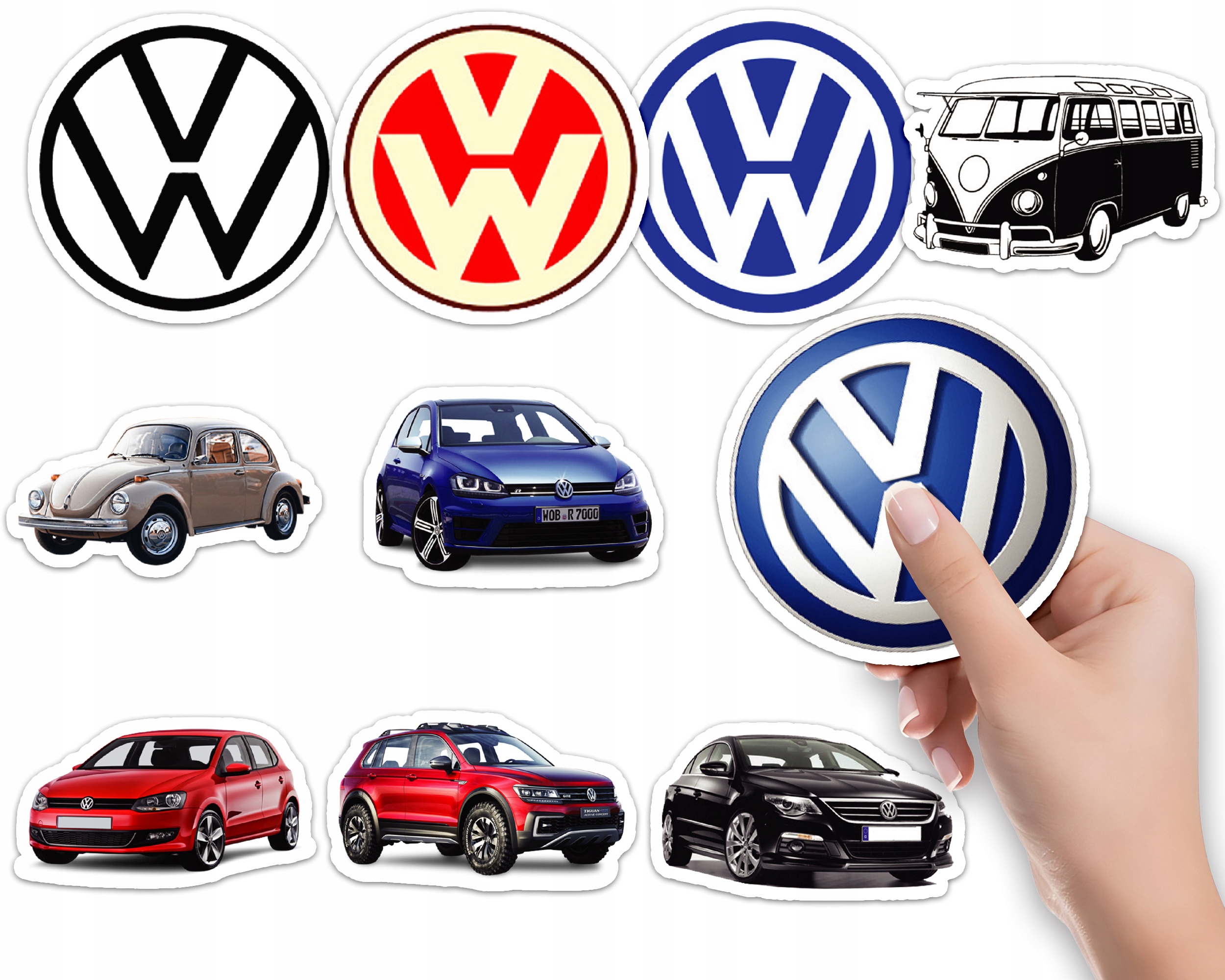 NAKLEJKI NA ZESZYT NALEPKA Z POSTACIAMI SAMOCHÓD VOLKSWAGEN WZORY 10SZT