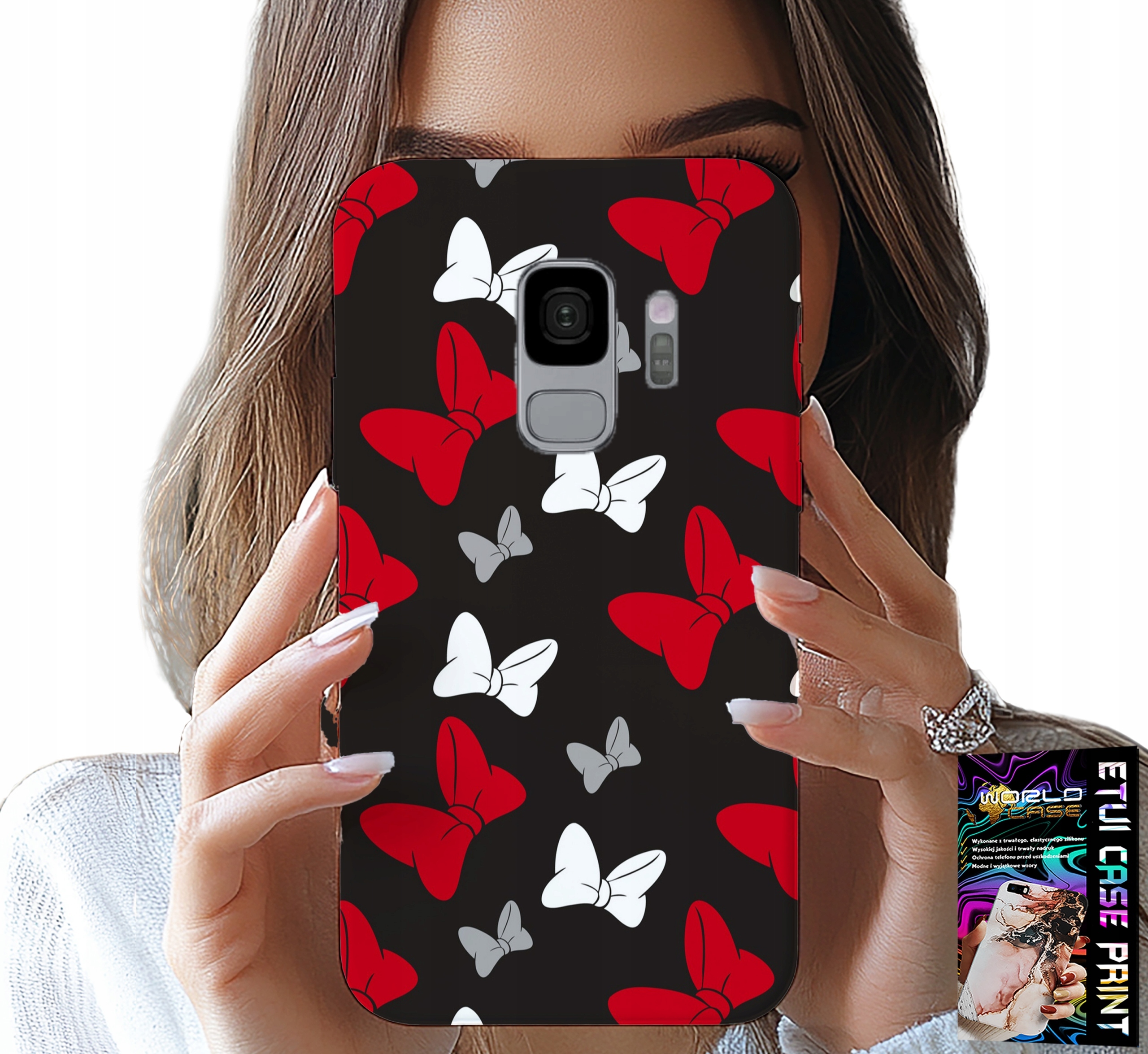 ETUI DO SAMSUNG GALAXY S9 - KOKARDKI CZERWONO BIAŁE MYSZKA, WZORY
