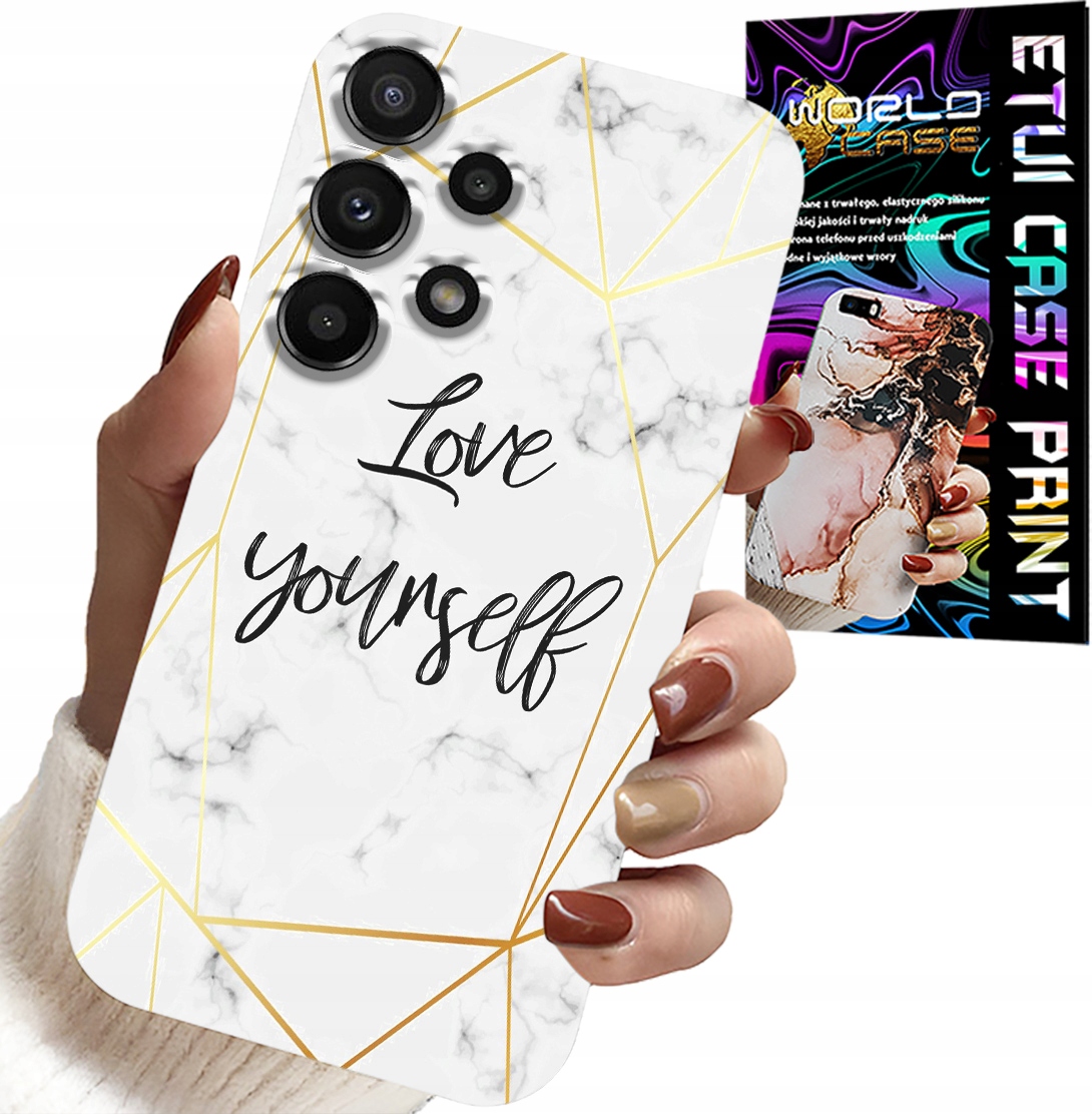 ETUI DO SAMSUNG GALAXY A32 5G - BIAŁY MARMUREK W ZŁOTE RAMKI LOVE YOU