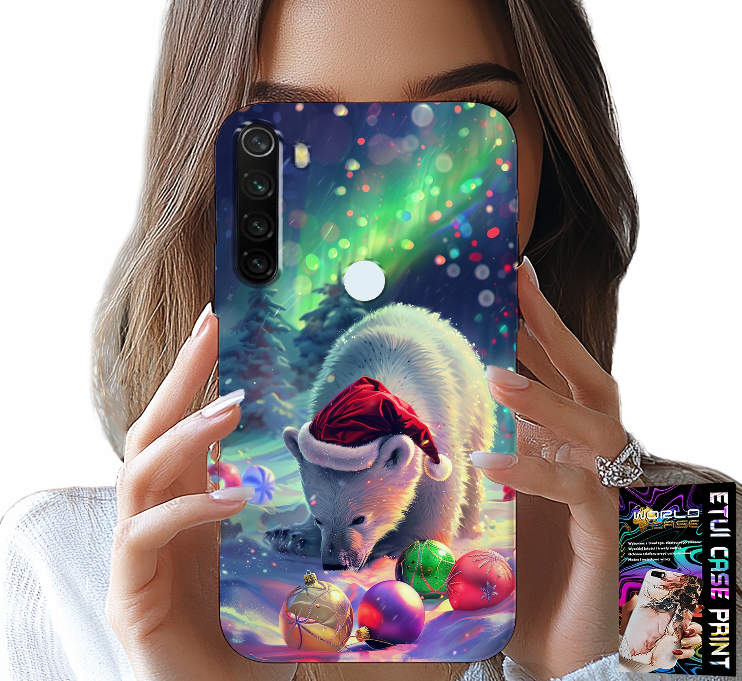 ETUI DO XIAOMI NOTE 8T - ŚWIĄTECZNY NIEDŹWIEDŹ BOMBKI CASE +FOLIA